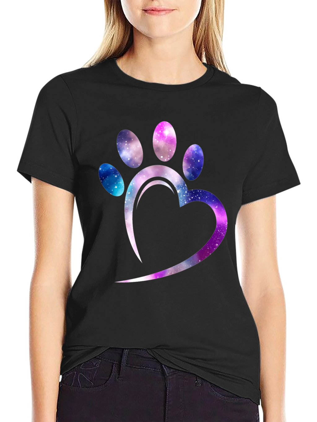Galaxy Paw Print Heart T-Shirt