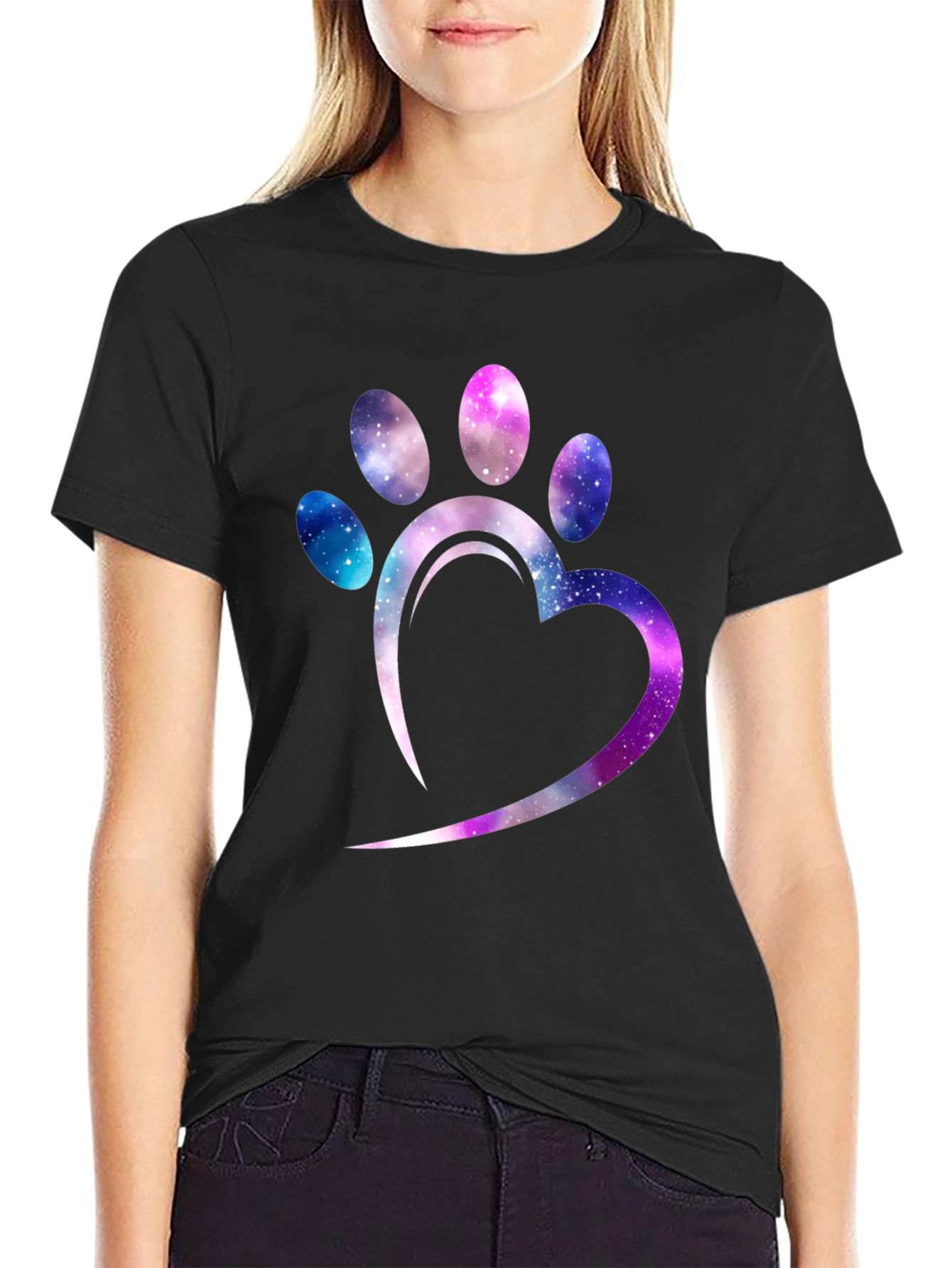 Galaxy Paw Print Heart T-Shirt