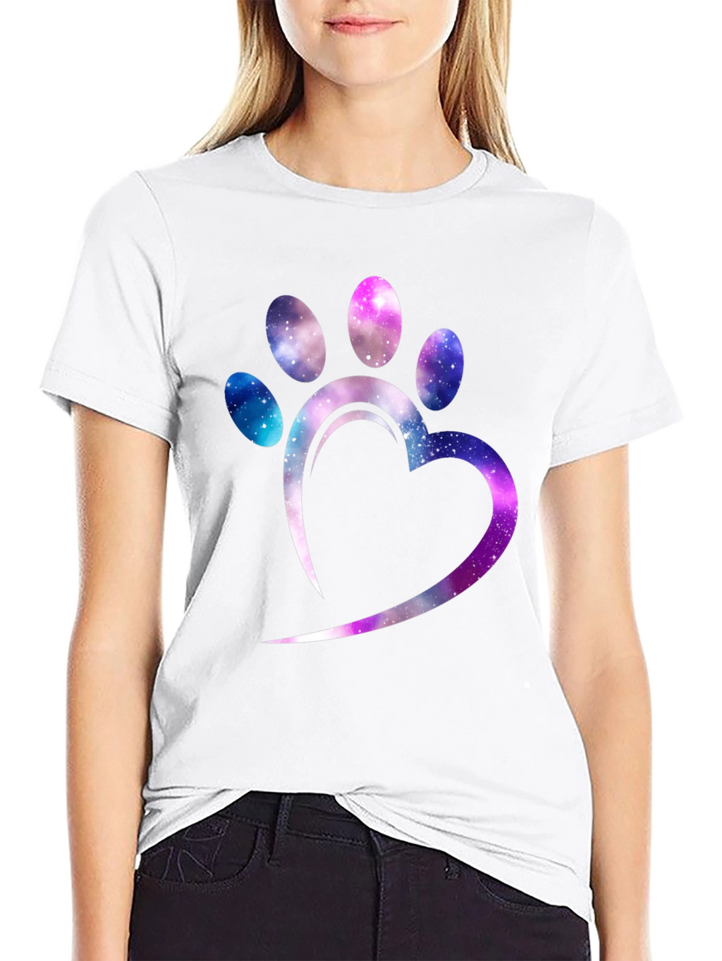 Galaxy Paw Print Heart T-Shirt