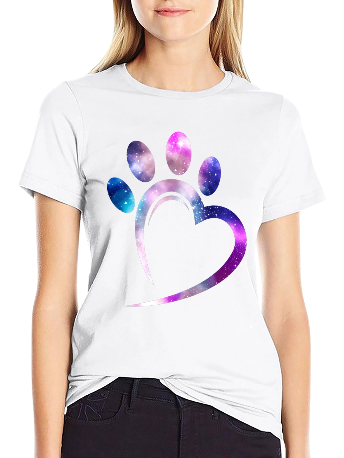 Galaxy Paw Print Heart T-Shirt