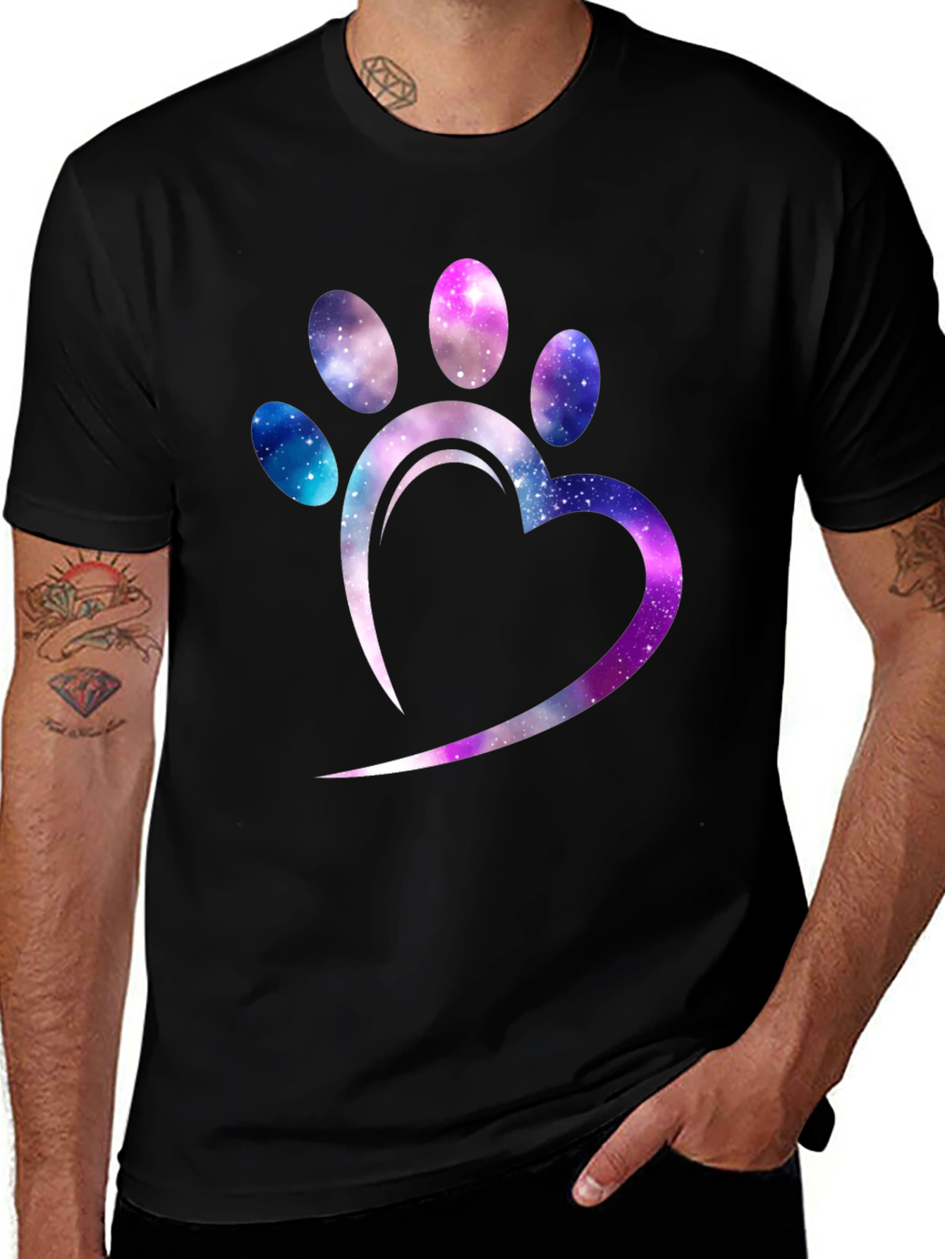 Galaxy Paw Print Heart T-Shirt