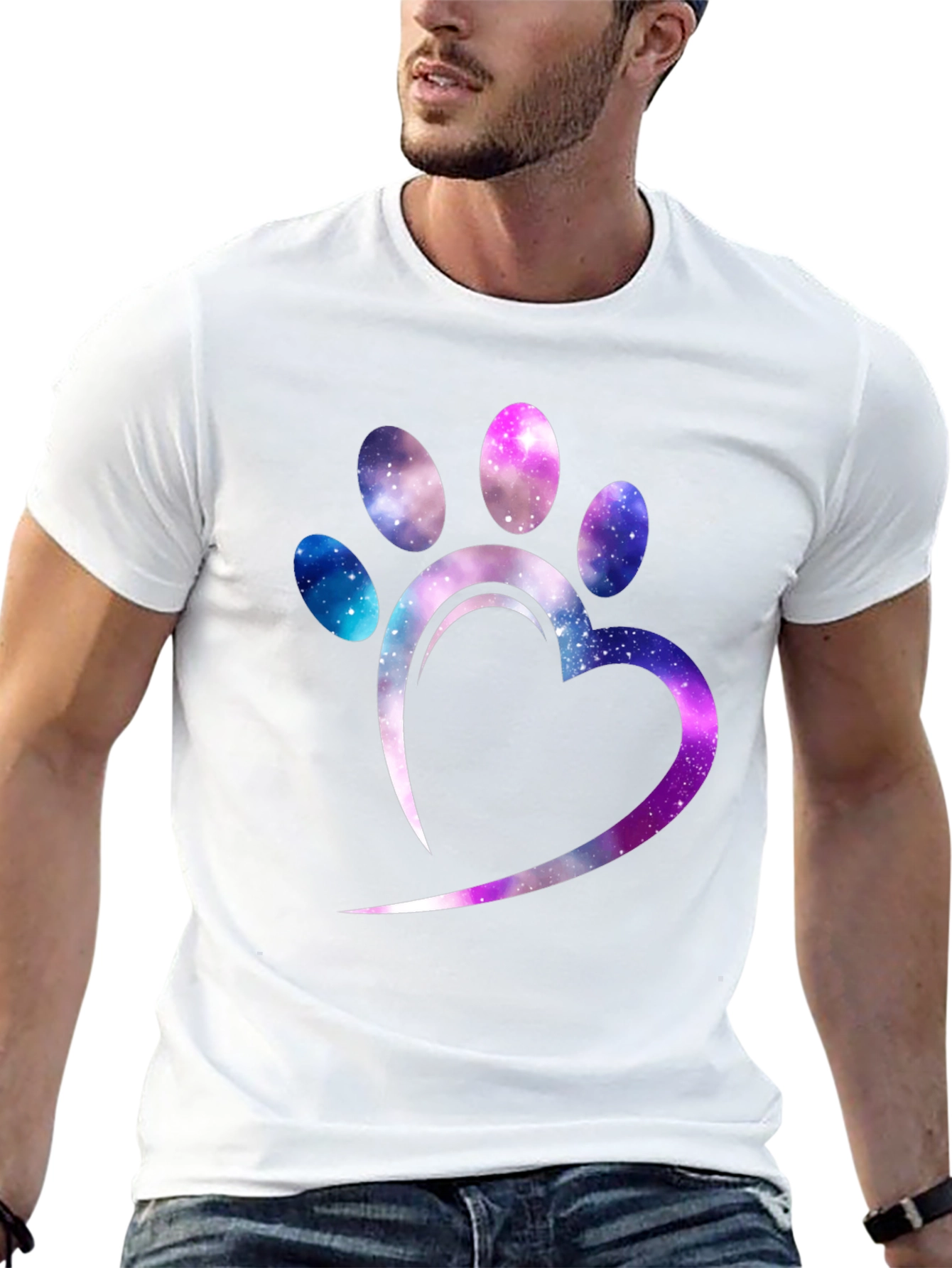 Galaxy Paw Print Heart T-Shirt