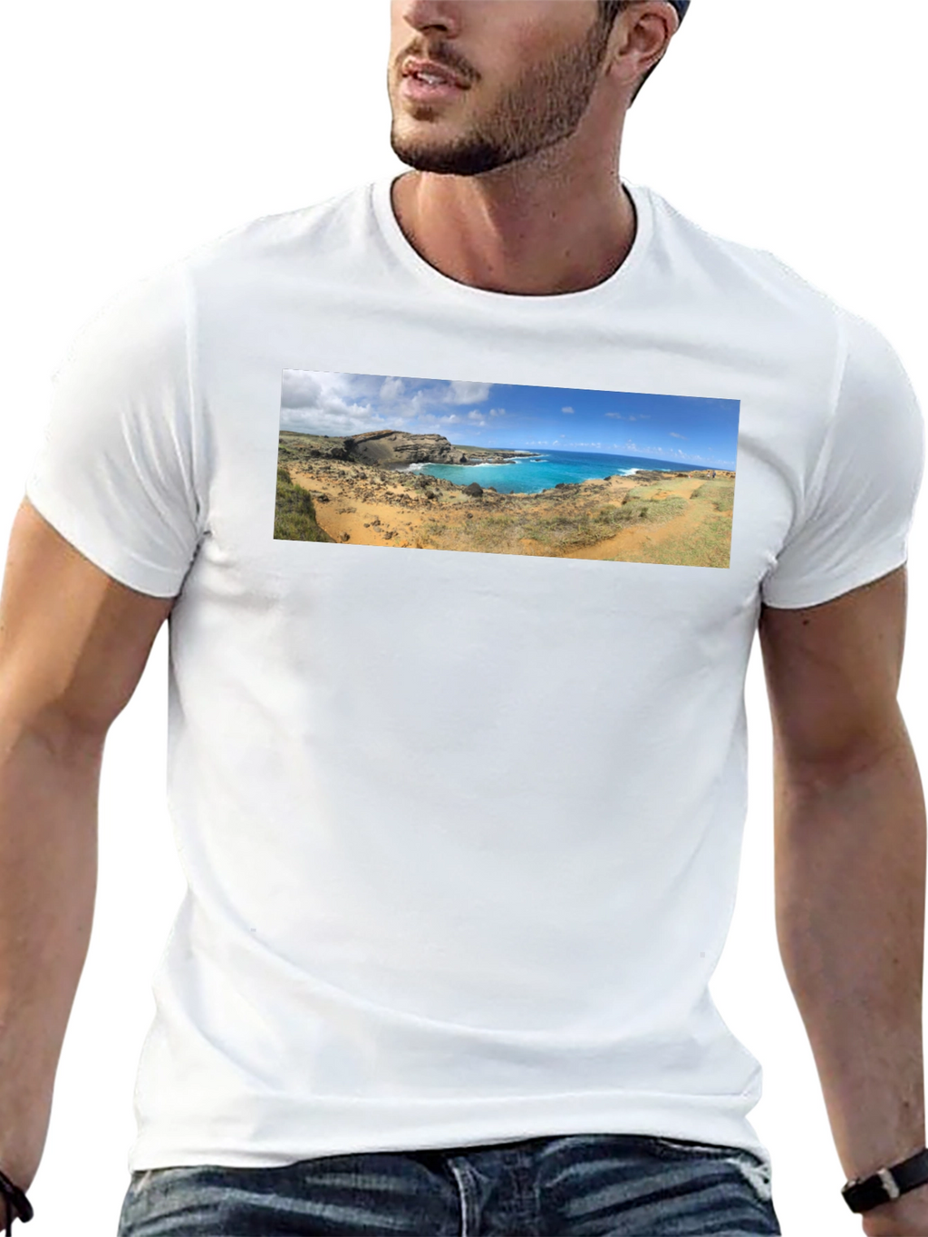 Scenic Coastline Panorama Black T-Shirt