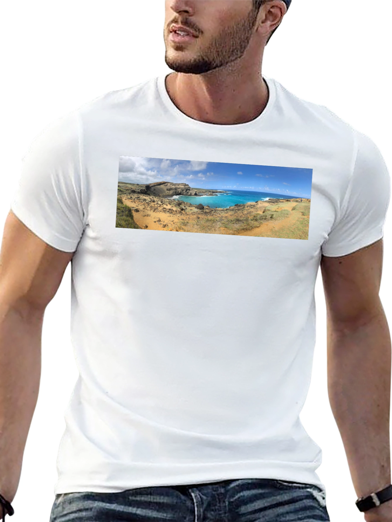 Scenic Coastline Panorama Black T-Shirt