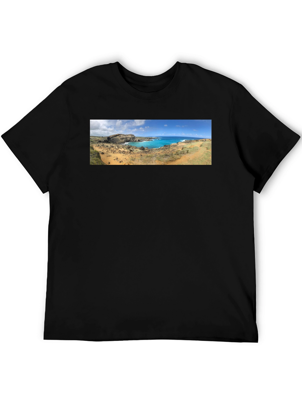 Scenic Coastline Panorama Black T-Shirt