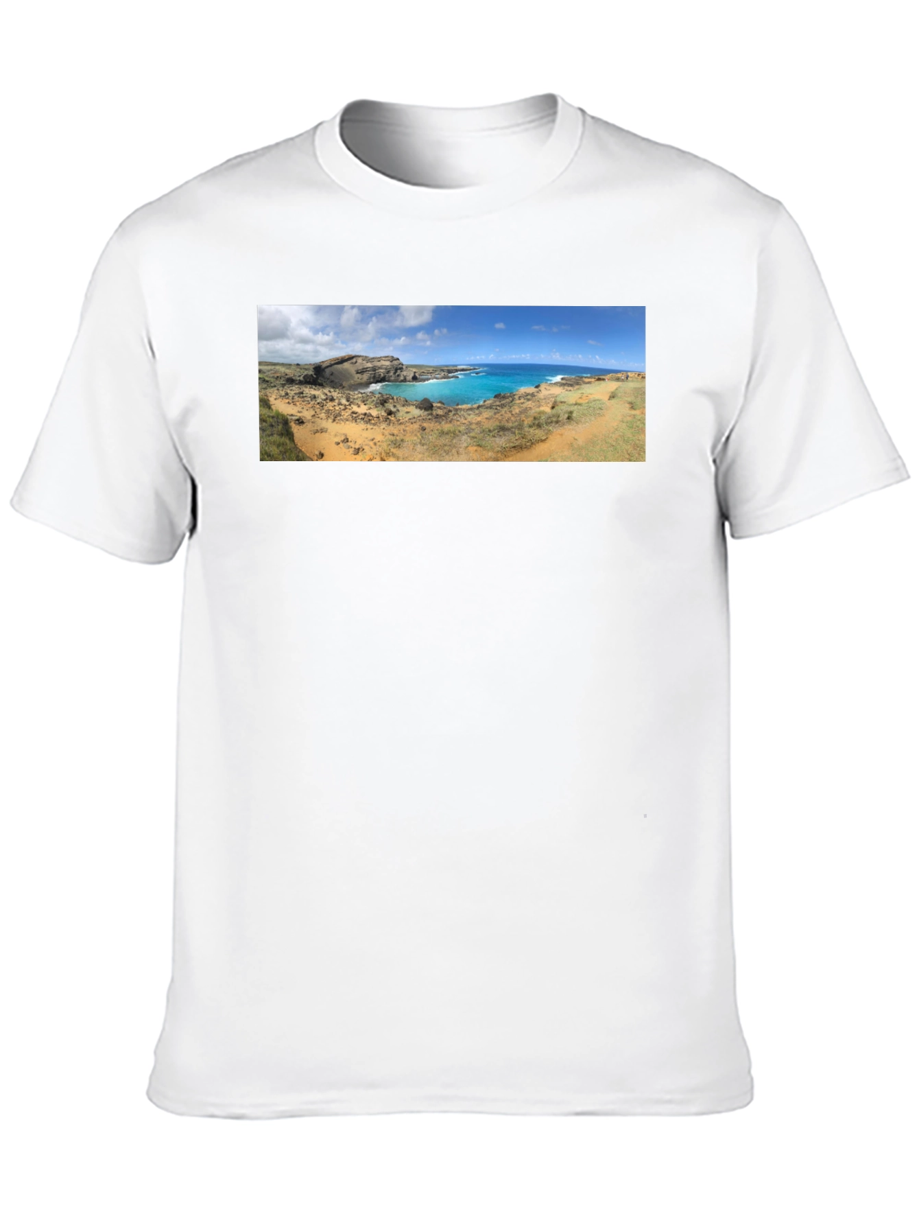 Scenic Coastline Panorama Black T-Shirt