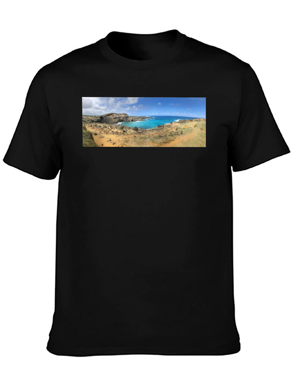 Scenic Coastline Panorama Black T-Shirt