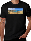 Scenic Coastline Panorama Black T-Shirt