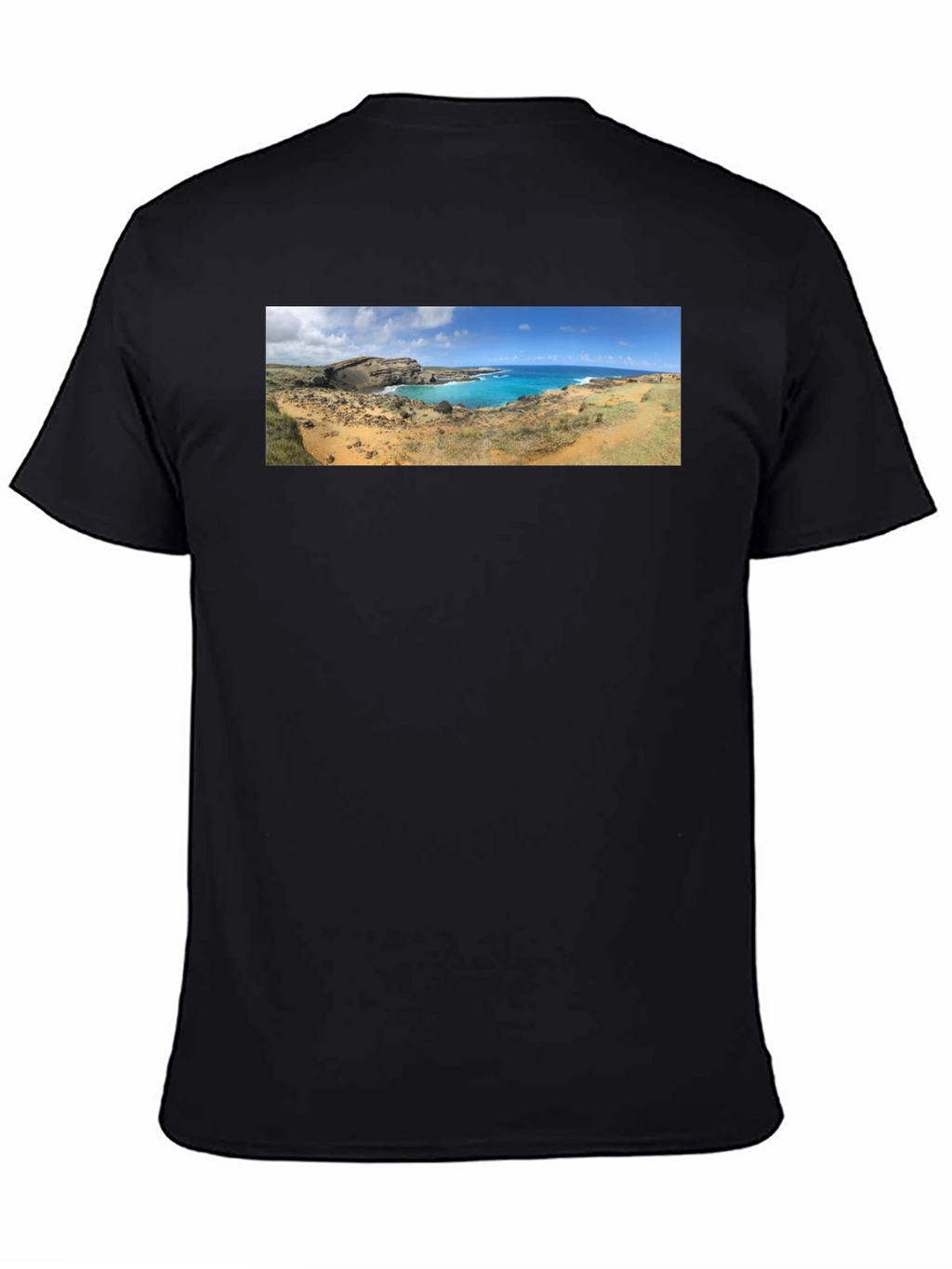 Scenic Coastline Panorama Black T-Shirt