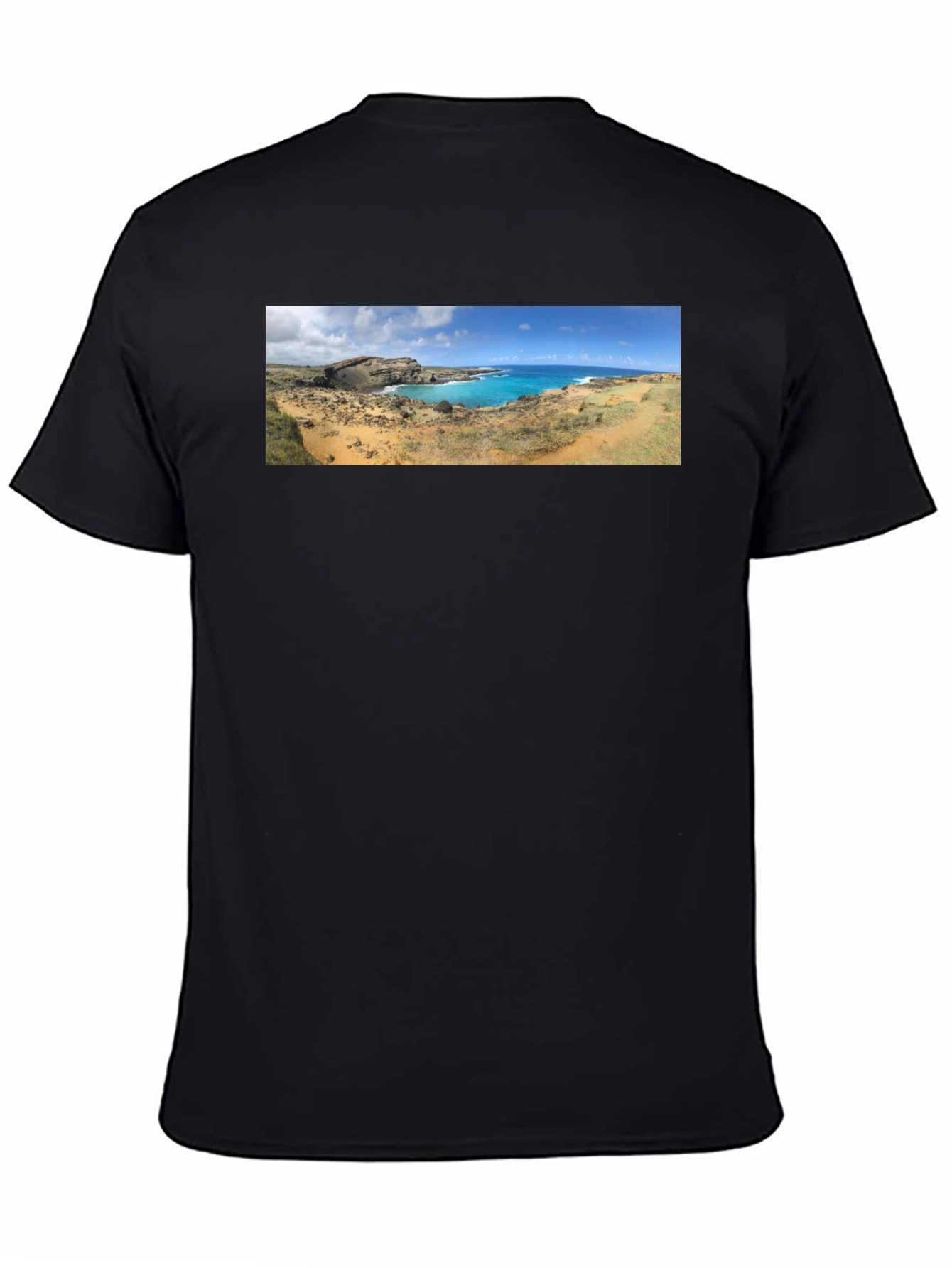 Scenic Coastline Panorama Black T-Shirt