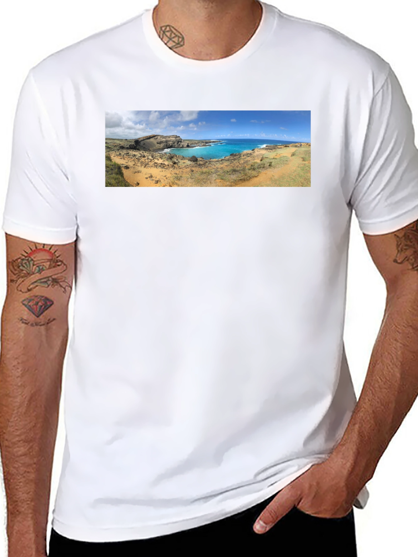Scenic Coastline Panorama Black T-Shirt