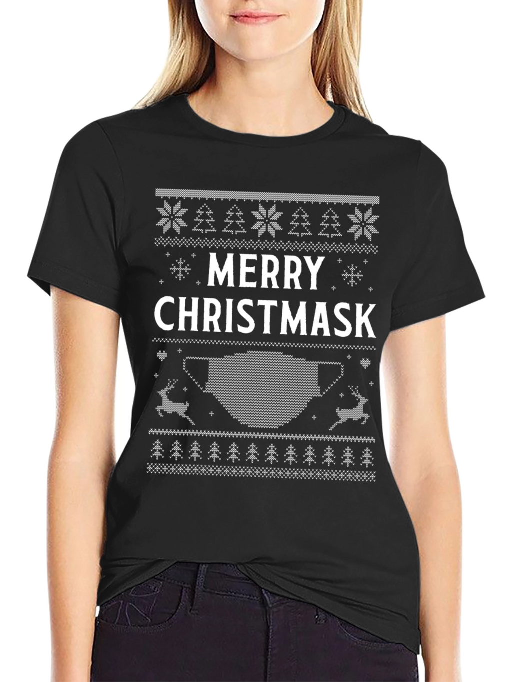 Merry Christmask Ugly Christmas Sweater Style T-Shirt
