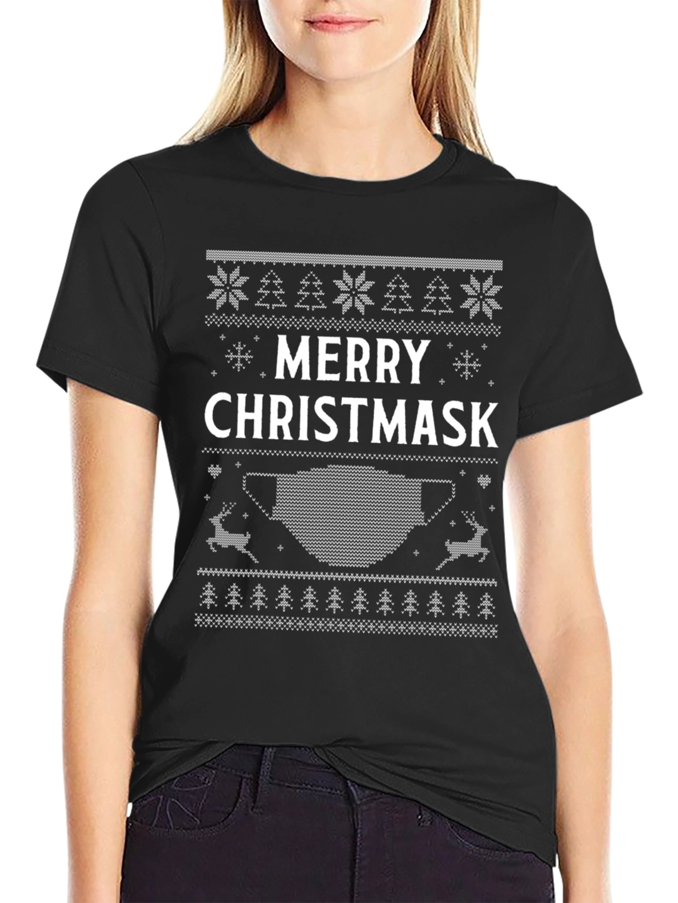 Merry Christmask Ugly Christmas Sweater Style T-Shirt