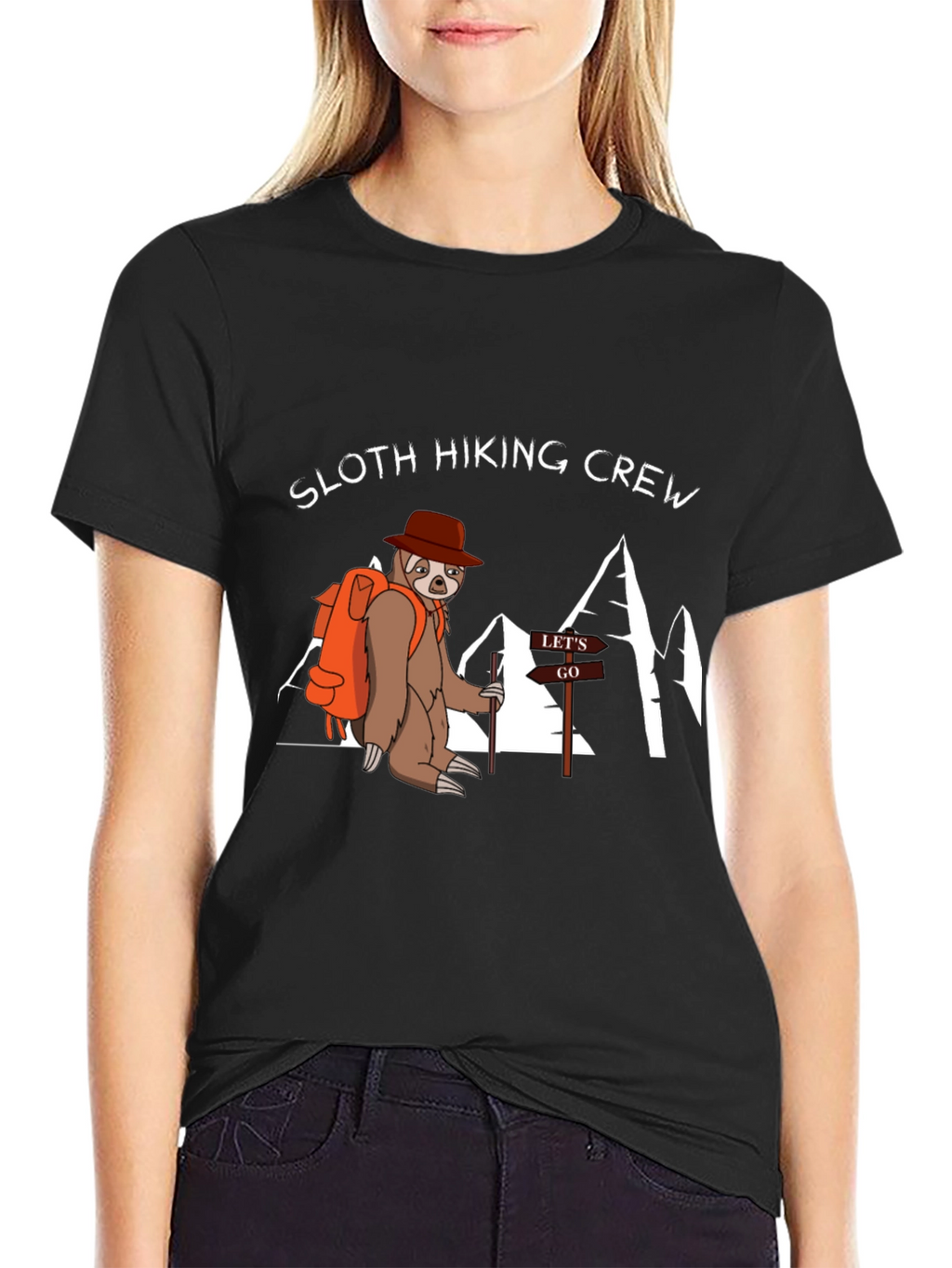 Sloth Hiking Crew Black T-Shirt