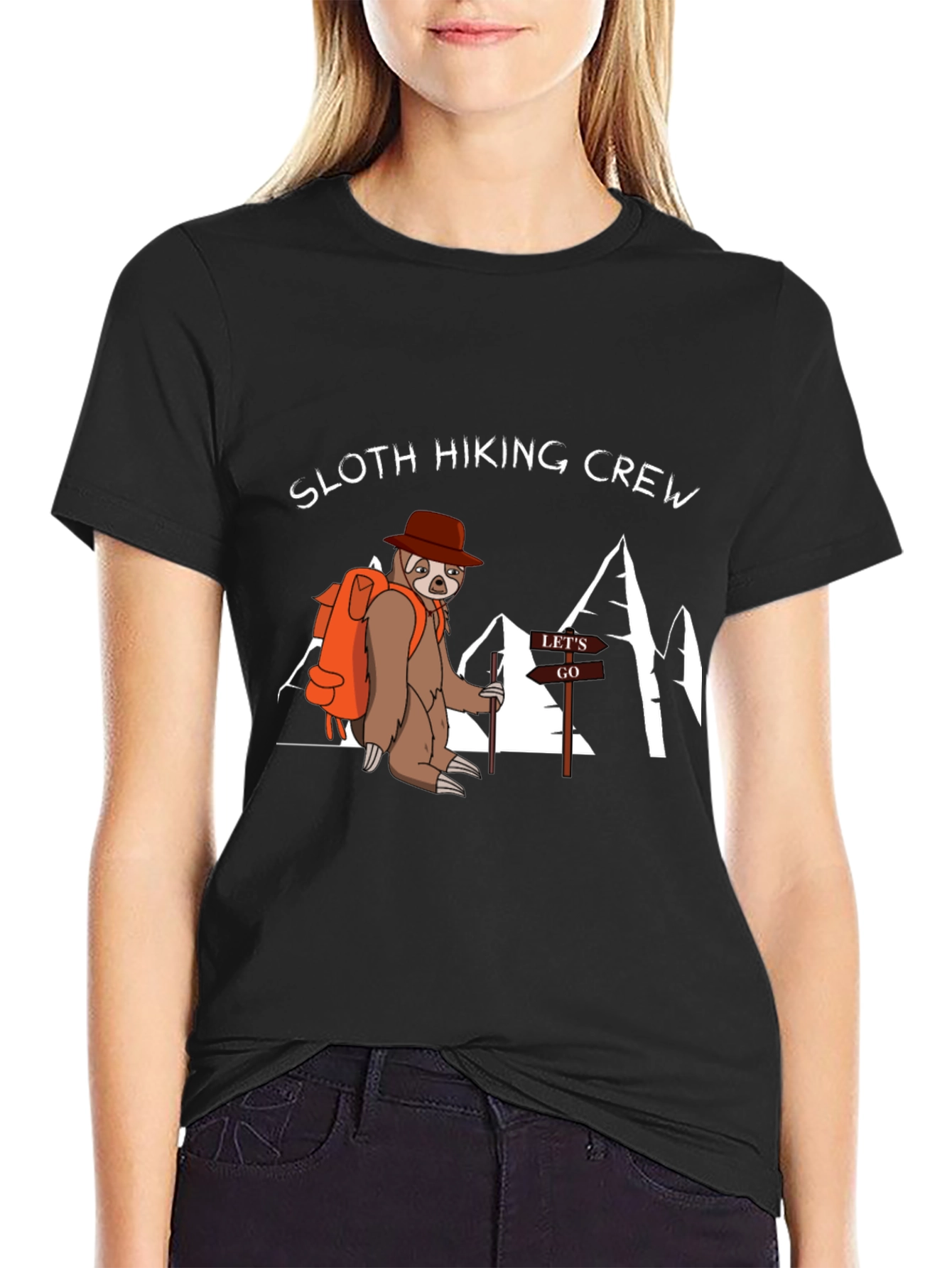 Sloth Hiking Crew Black T-Shirt