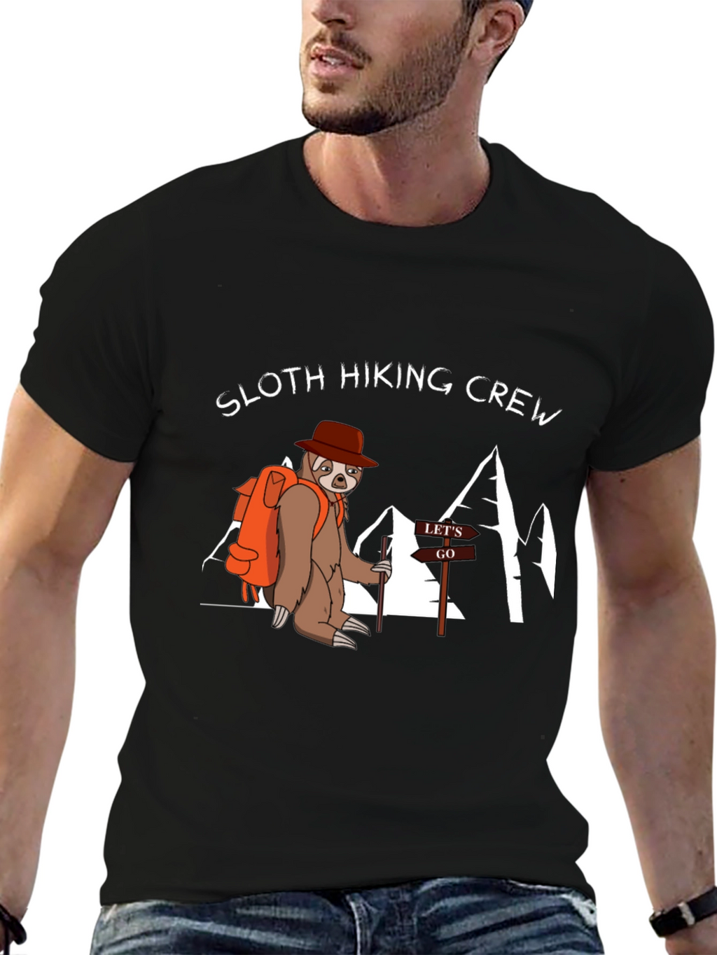 Sloth Hiking Crew Black T-Shirt
