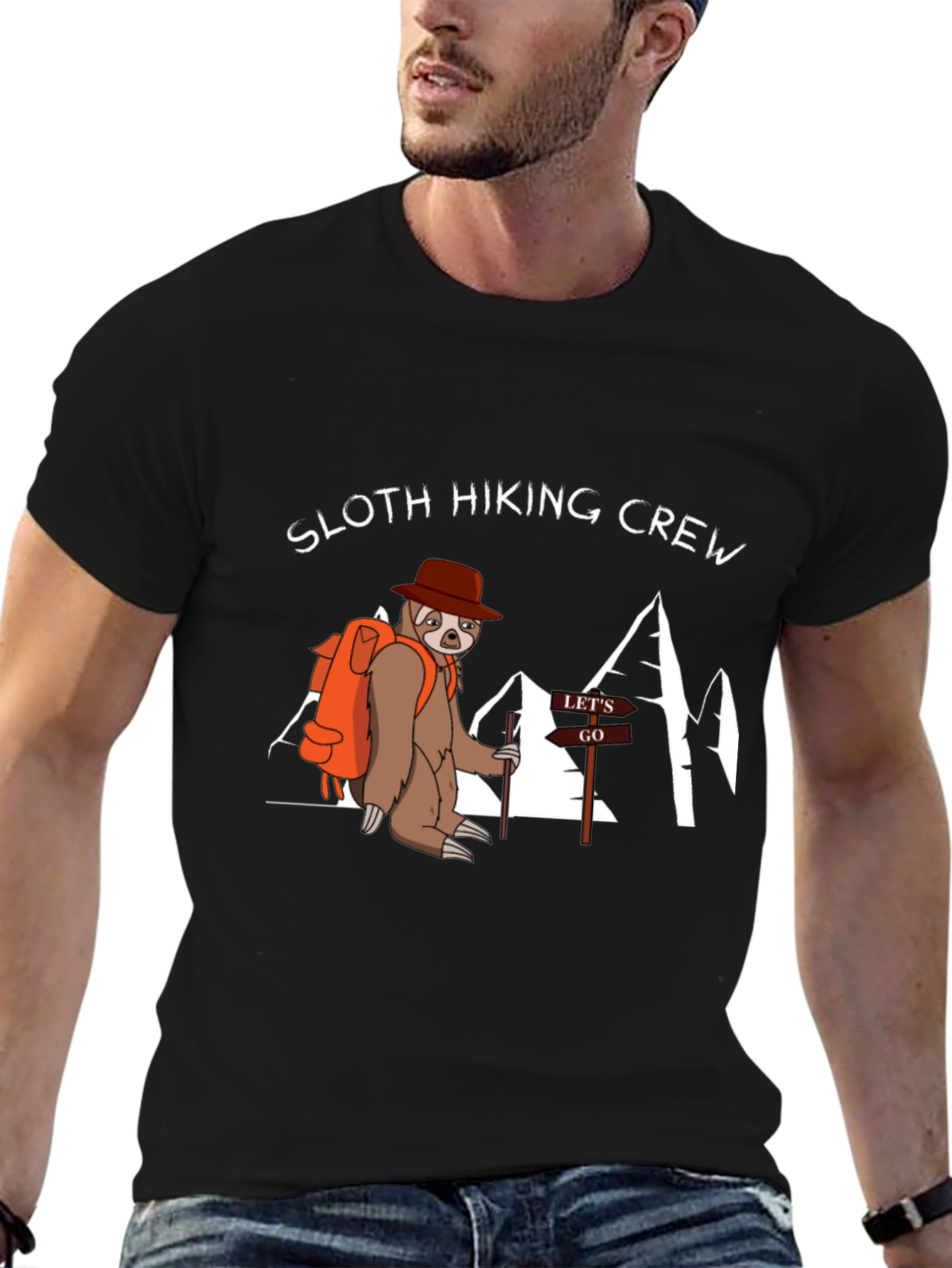 Sloth Hiking Crew Black T-Shirt