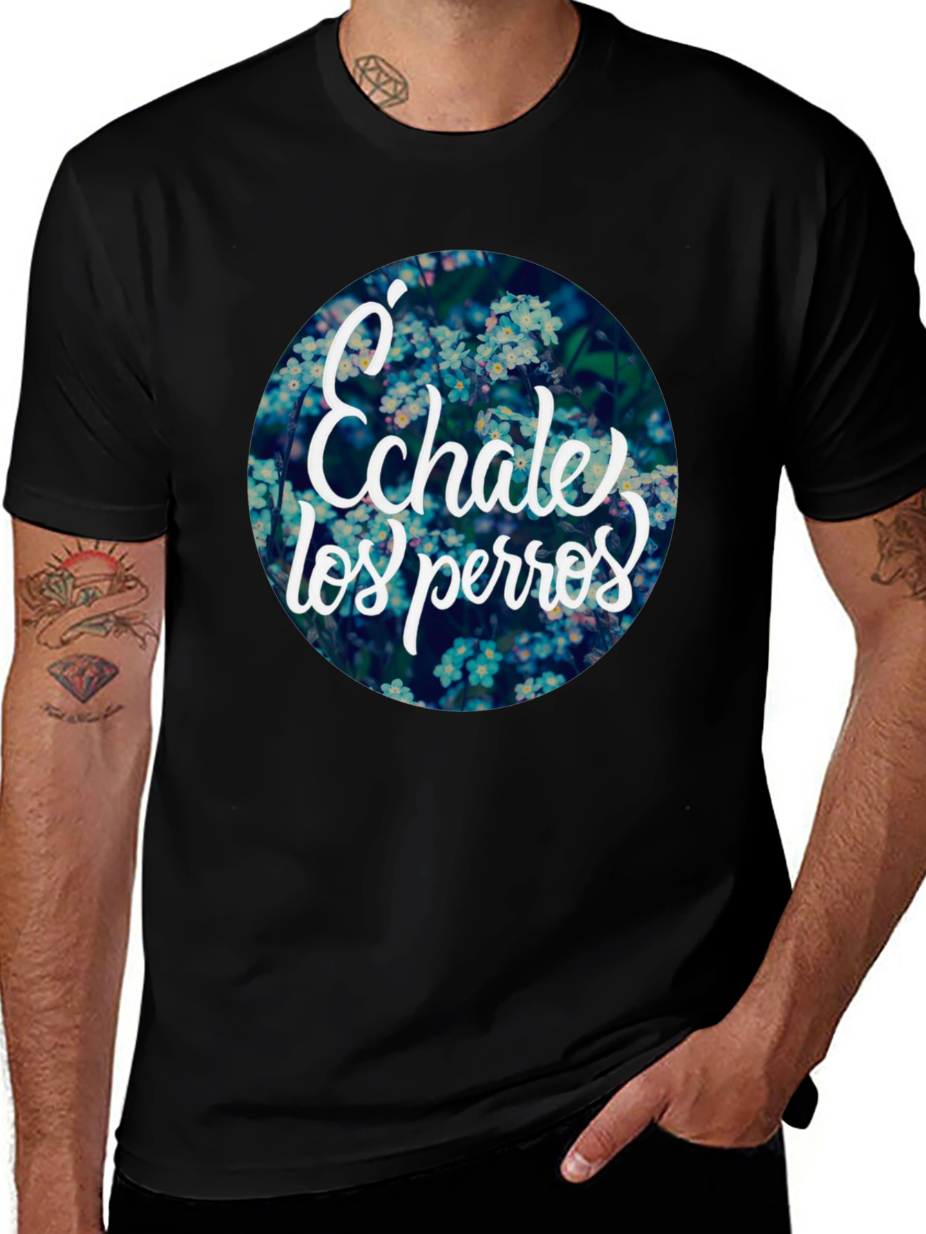 Echale Los Perros Floral Graphic Tee - Black