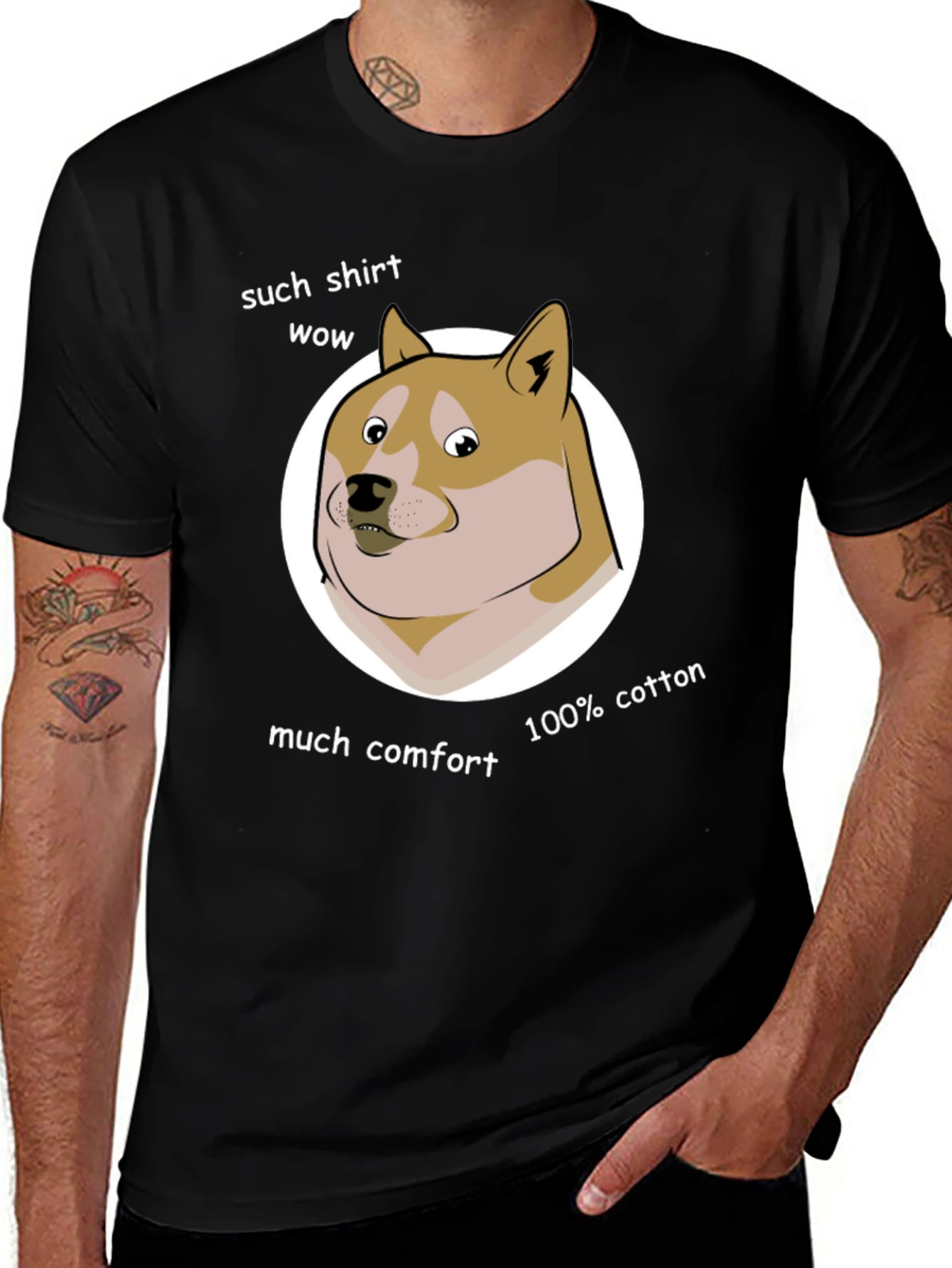 Doge Meme Black 100% Cotton T-Shirt - Such Comfort Wow!