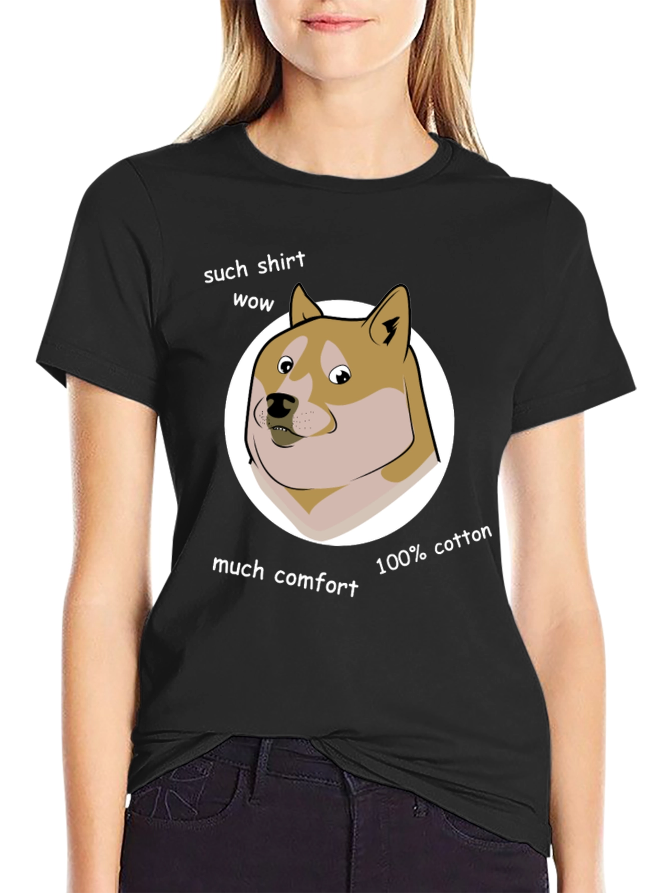 Doge Meme Black 100% Cotton T-Shirt - Such Comfort Wow!