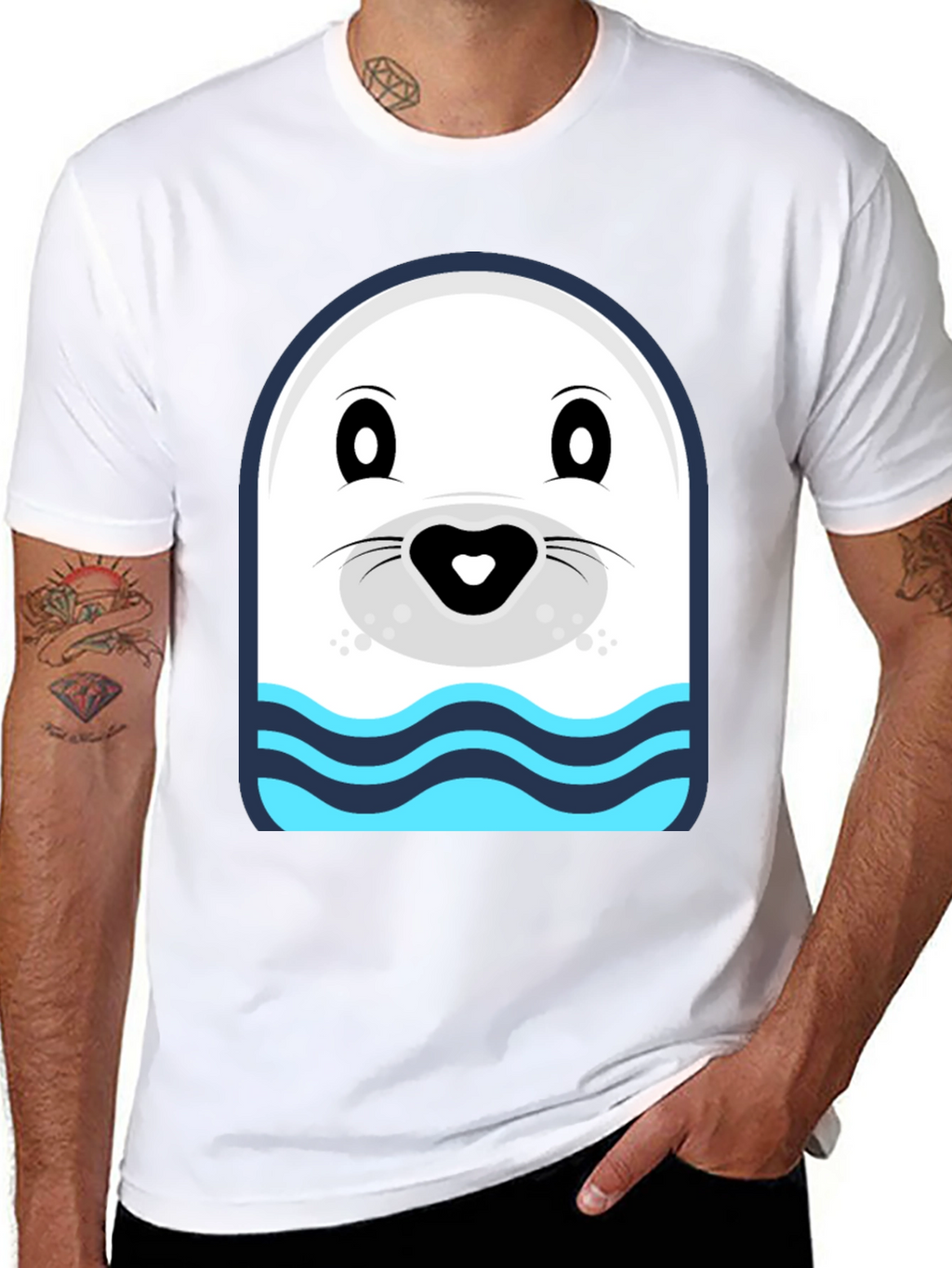 Cartoon Seal Graphic Tee - Black