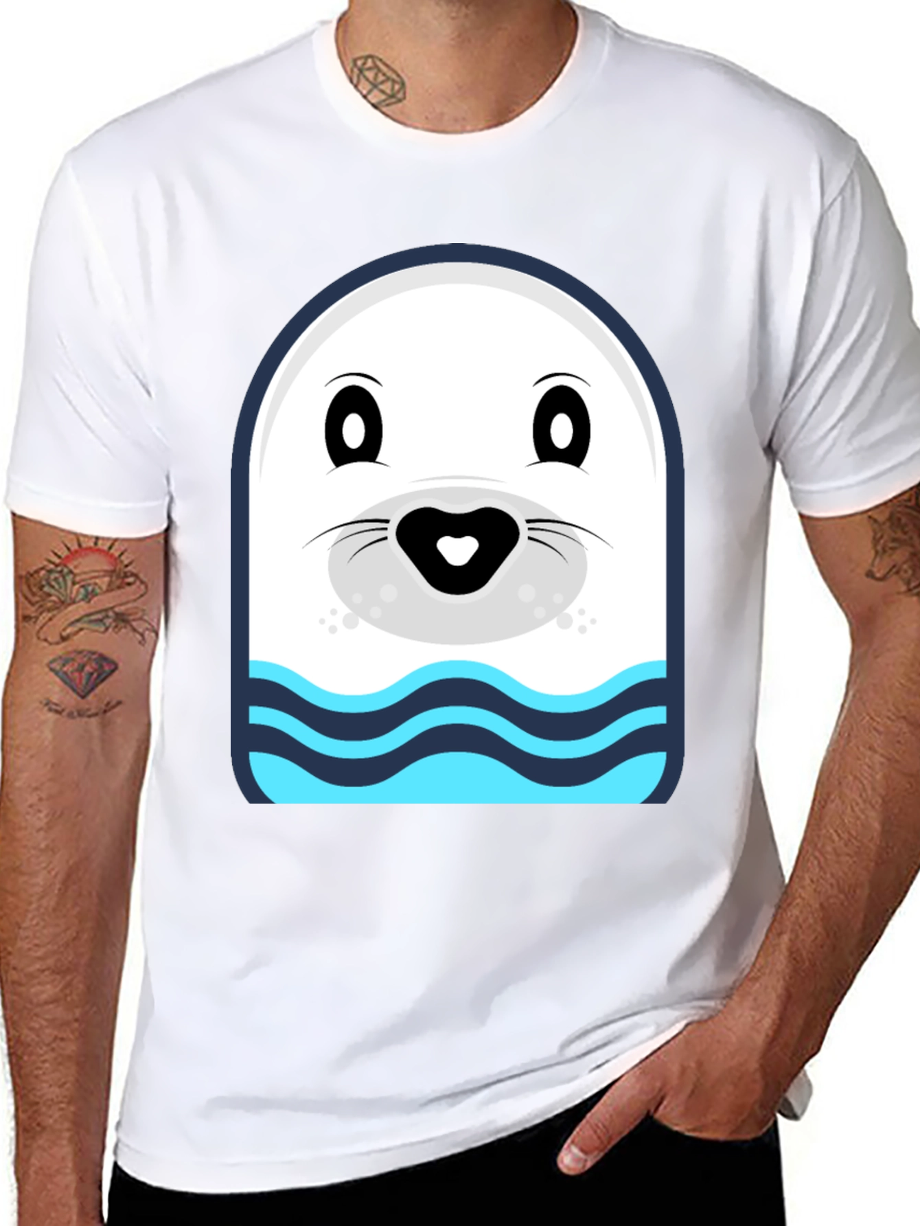 Cartoon Seal Graphic Tee - Black
