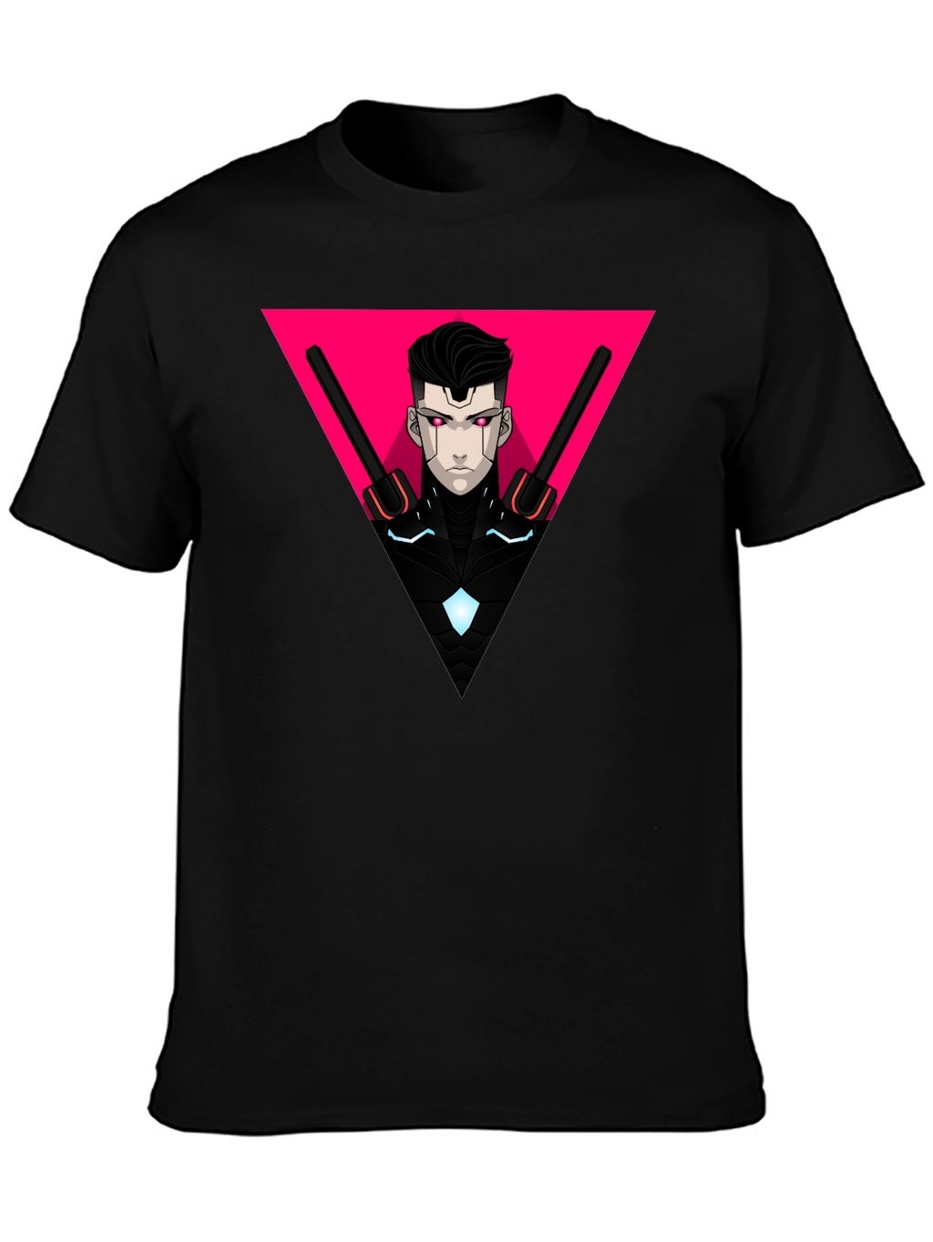 Cyberpunk Warrior Black T-Shirt Geometric Design