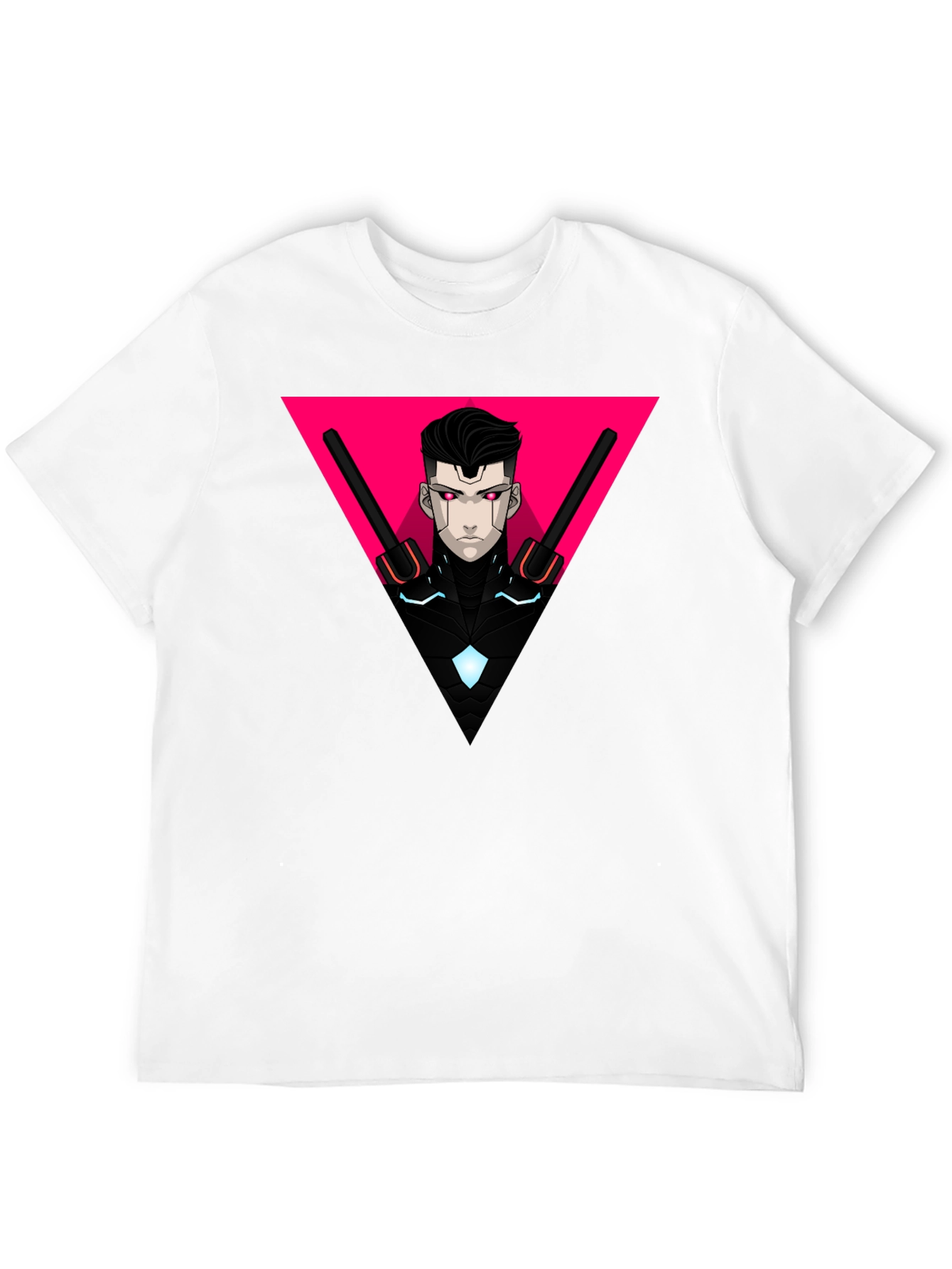 Cyberpunk Warrior Black T-Shirt Geometric Design