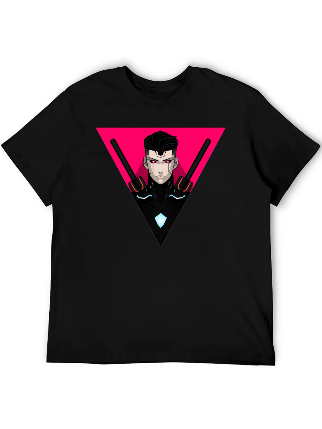 Cyberpunk Warrior Black T-Shirt Geometric Design