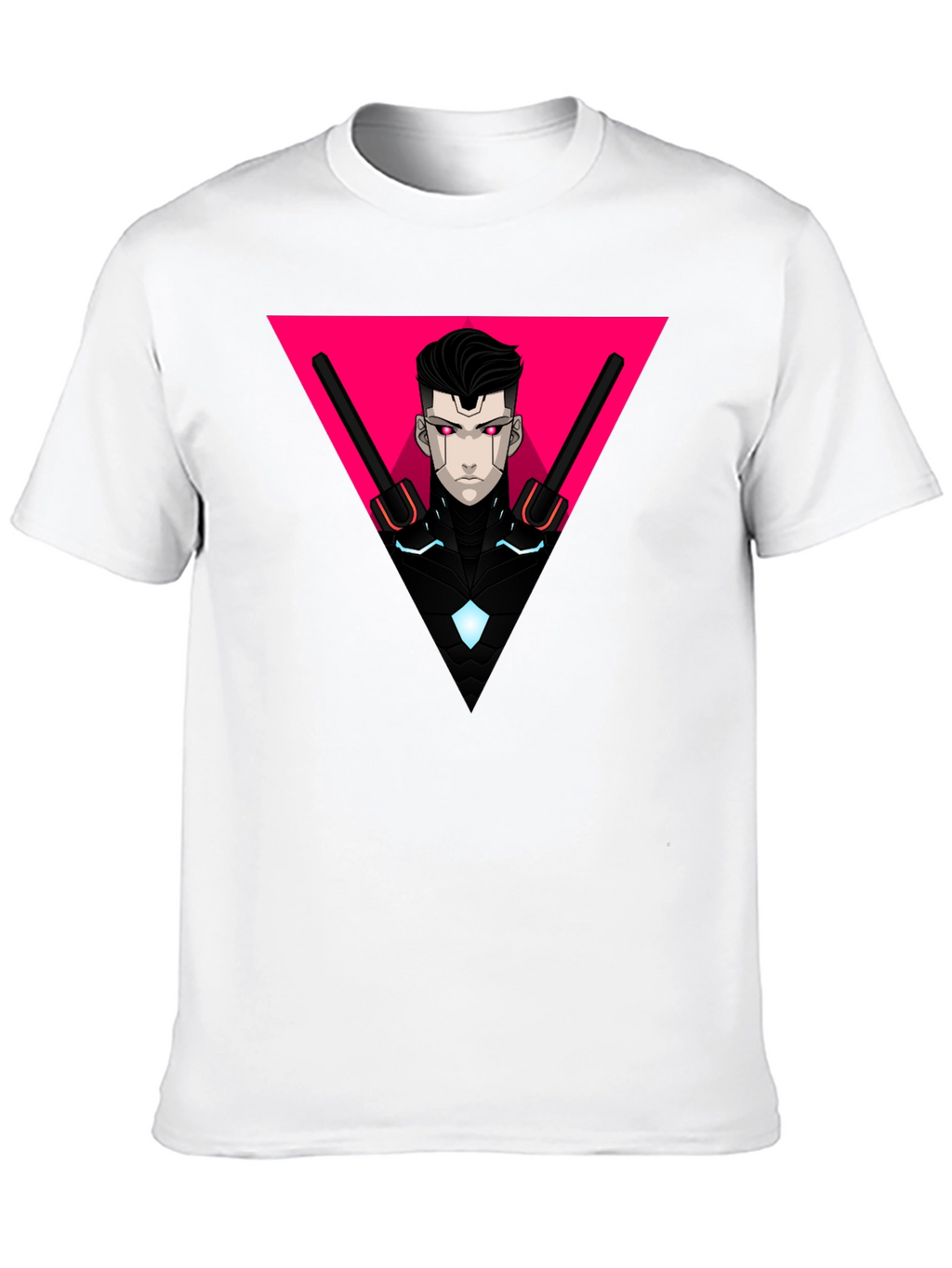 Cyberpunk Warrior Black T-Shirt Geometric Design
