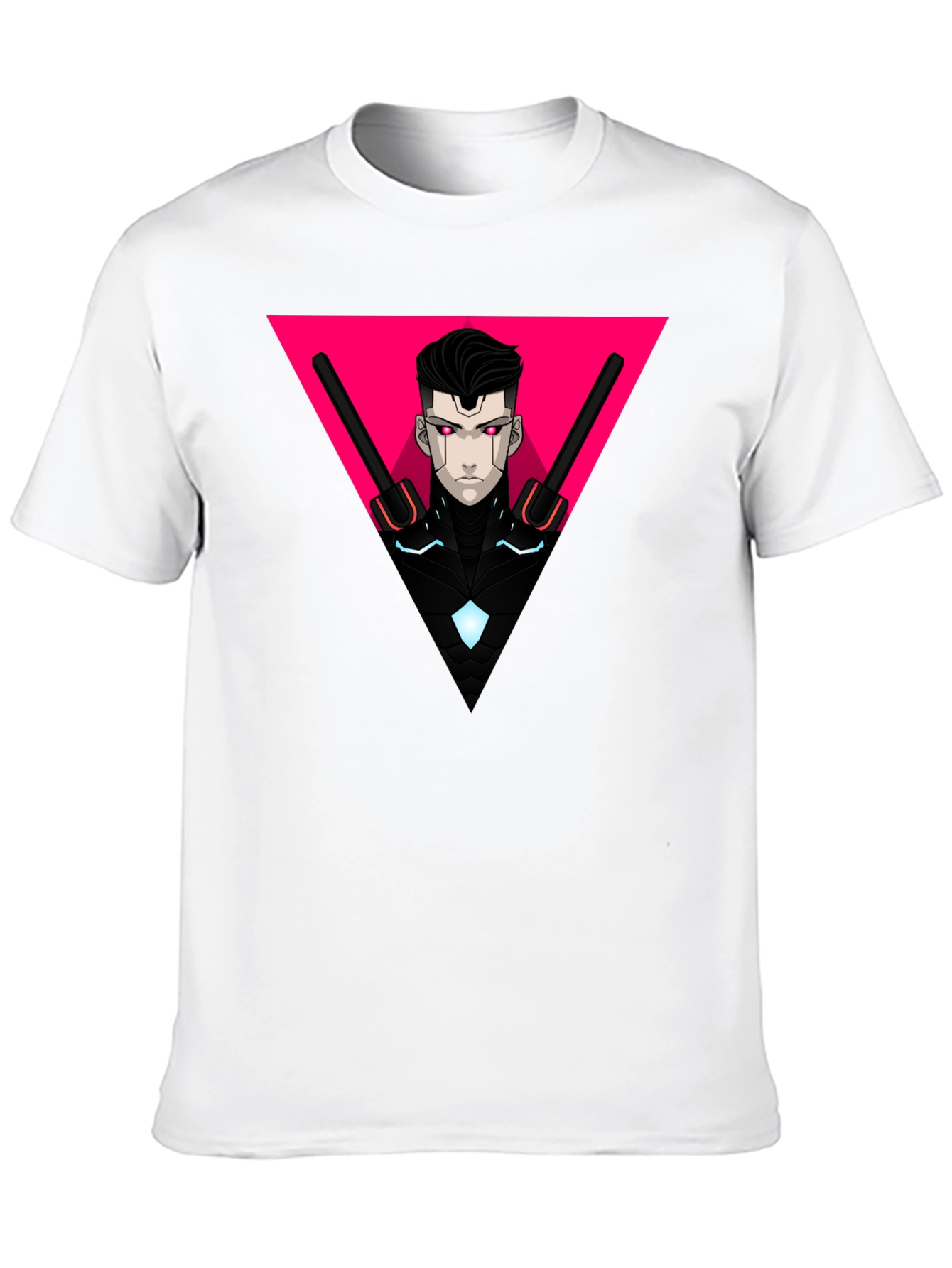 Cyberpunk Warrior Black T-Shirt Geometric Design