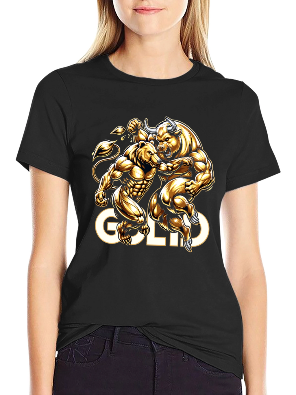 Gold Bull vs Bear Graphic Tee - Black