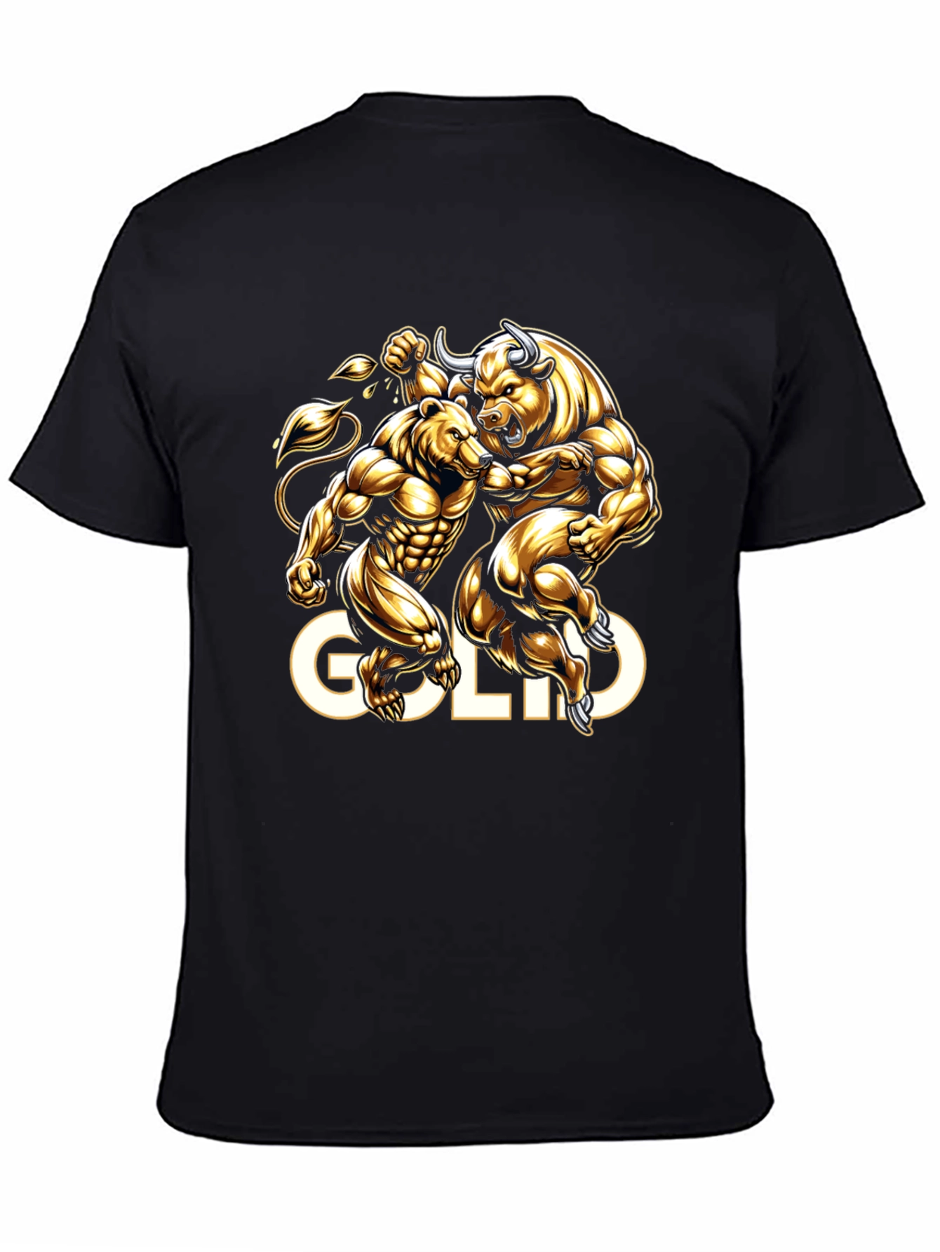 Gold Bull vs Bear Graphic Tee - Black