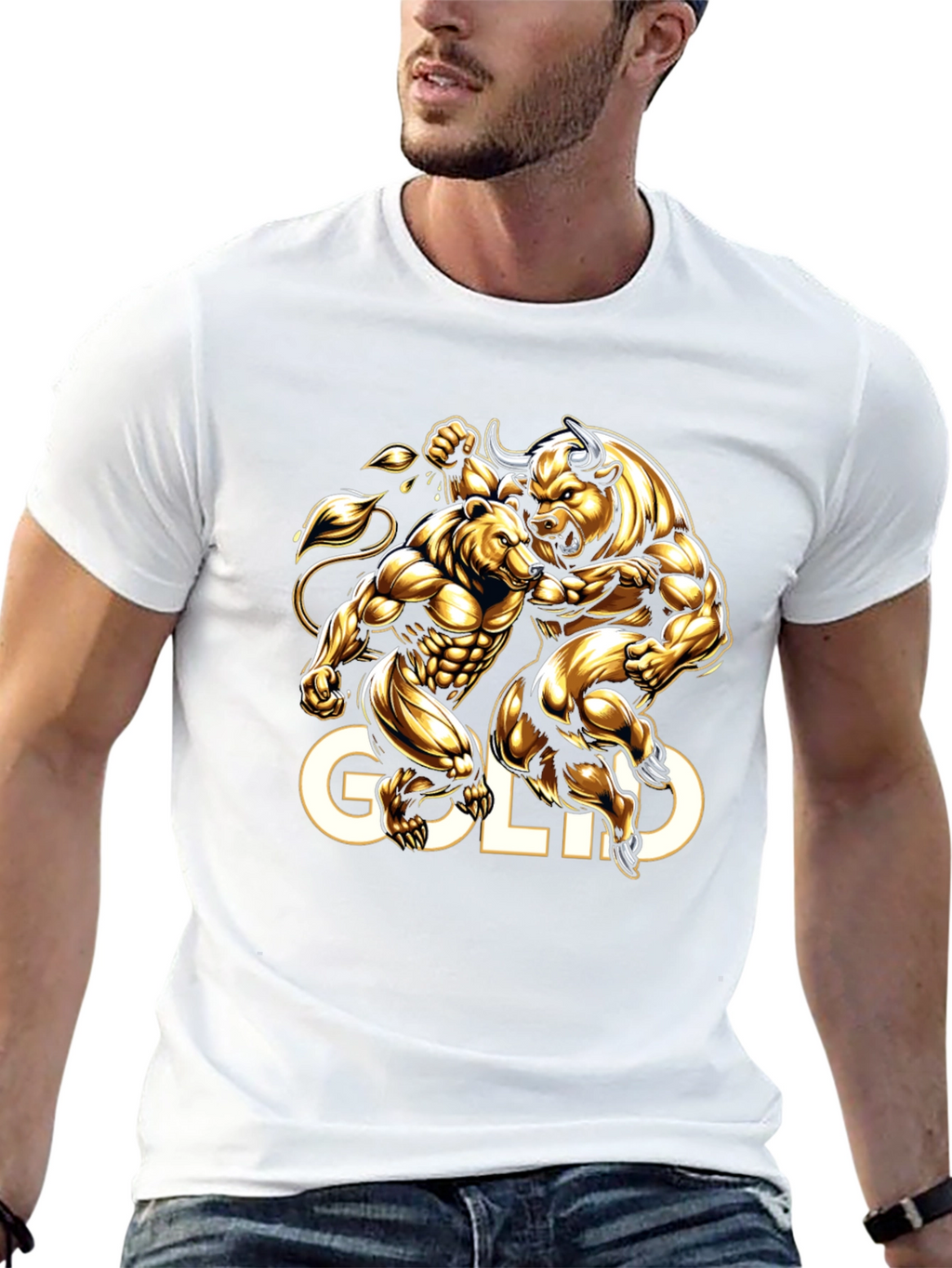 Gold Bull vs Bear Graphic Tee - Black