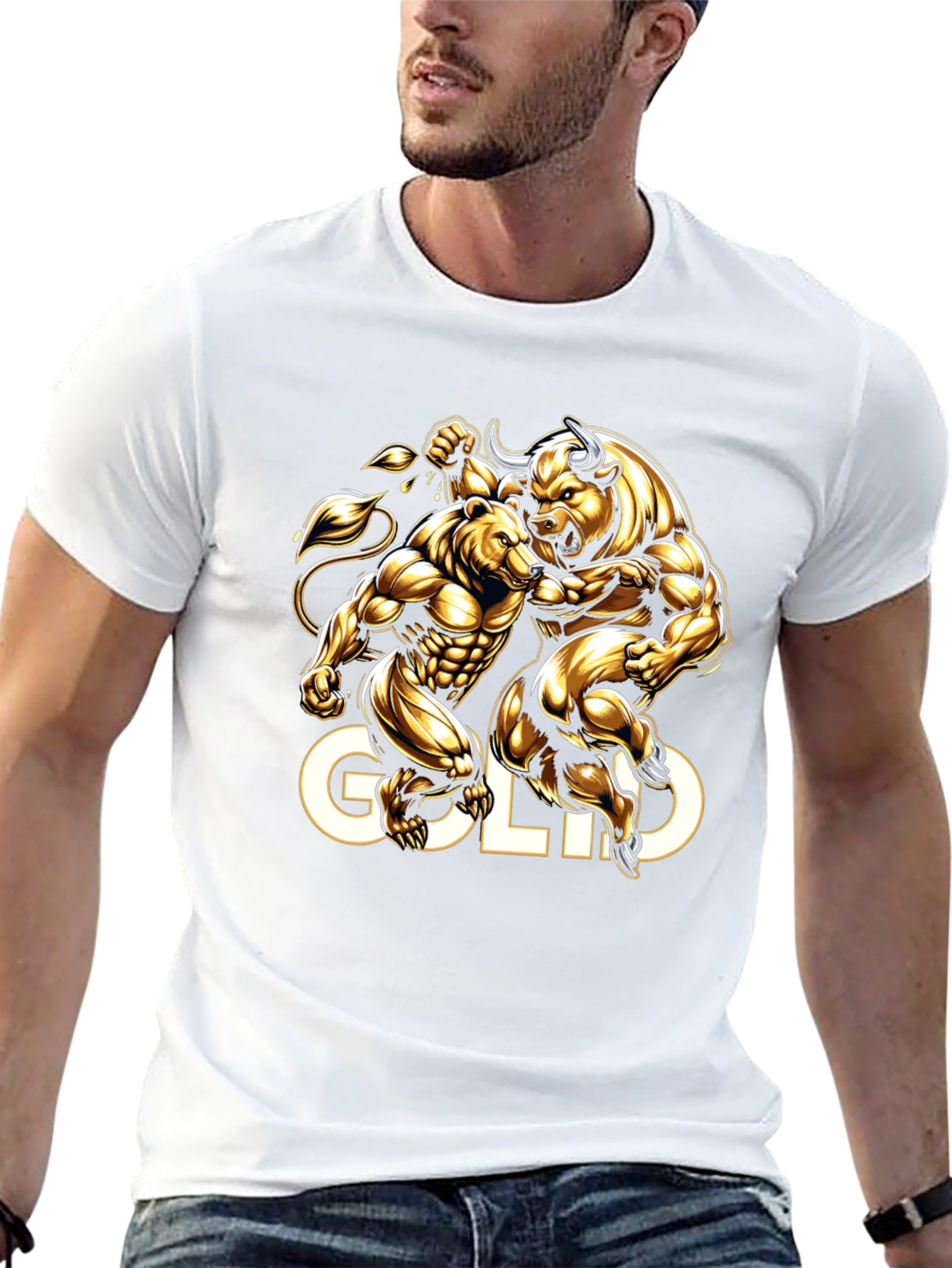 Gold Bull vs Bear Graphic Tee - Black