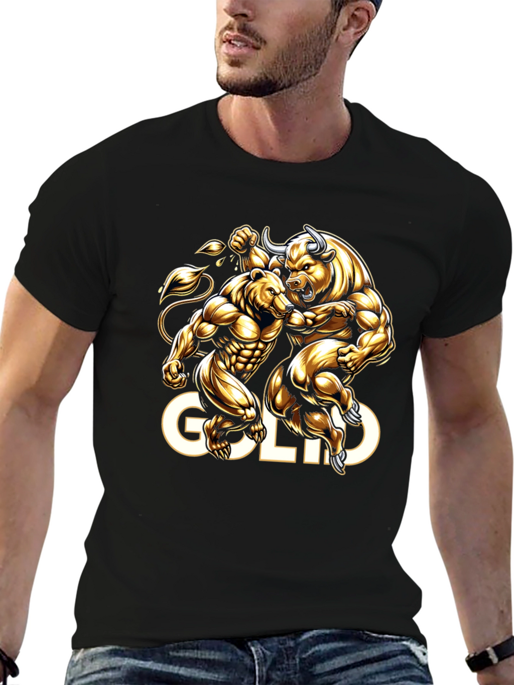 Gold Bull vs Bear Graphic Tee - Black