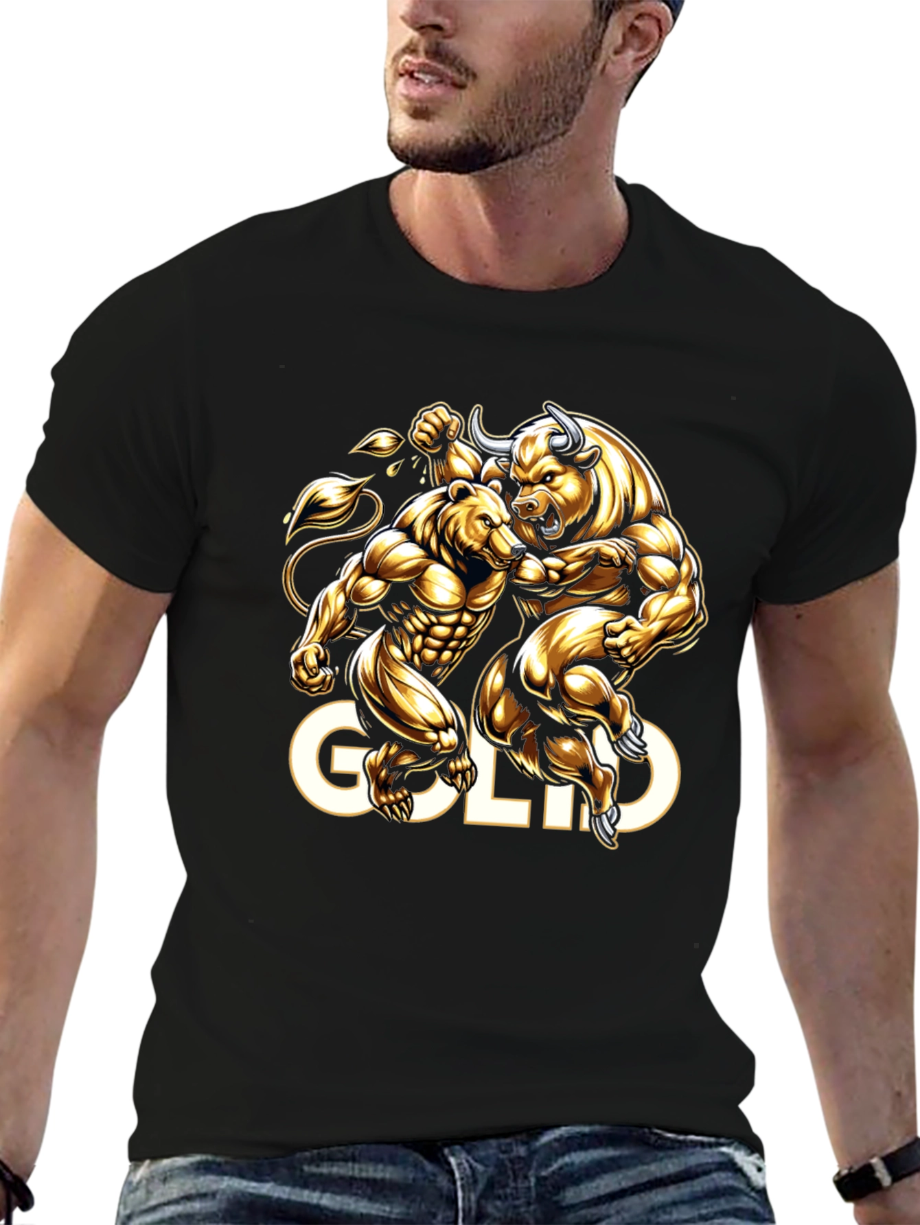 Gold Bull vs Bear Graphic Tee - Black