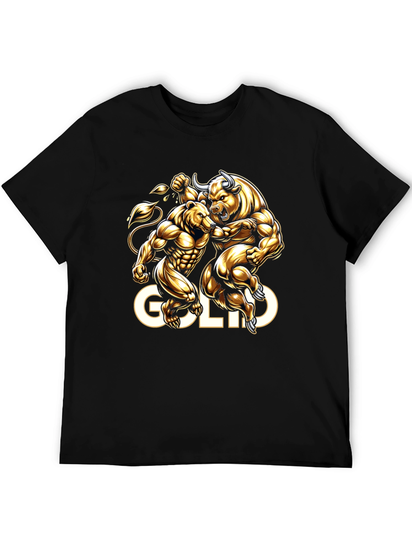 Gold Bull vs Bear Graphic Tee - Black