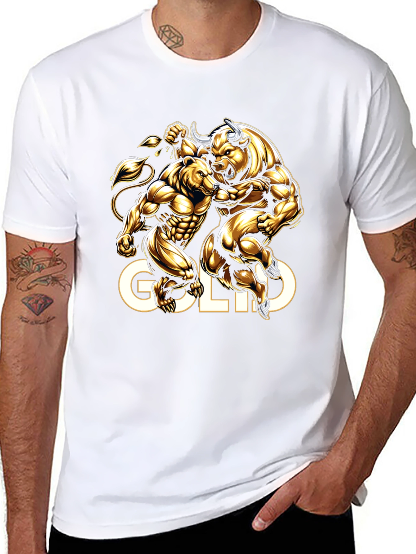 Gold Bull vs Bear Graphic Tee - Black