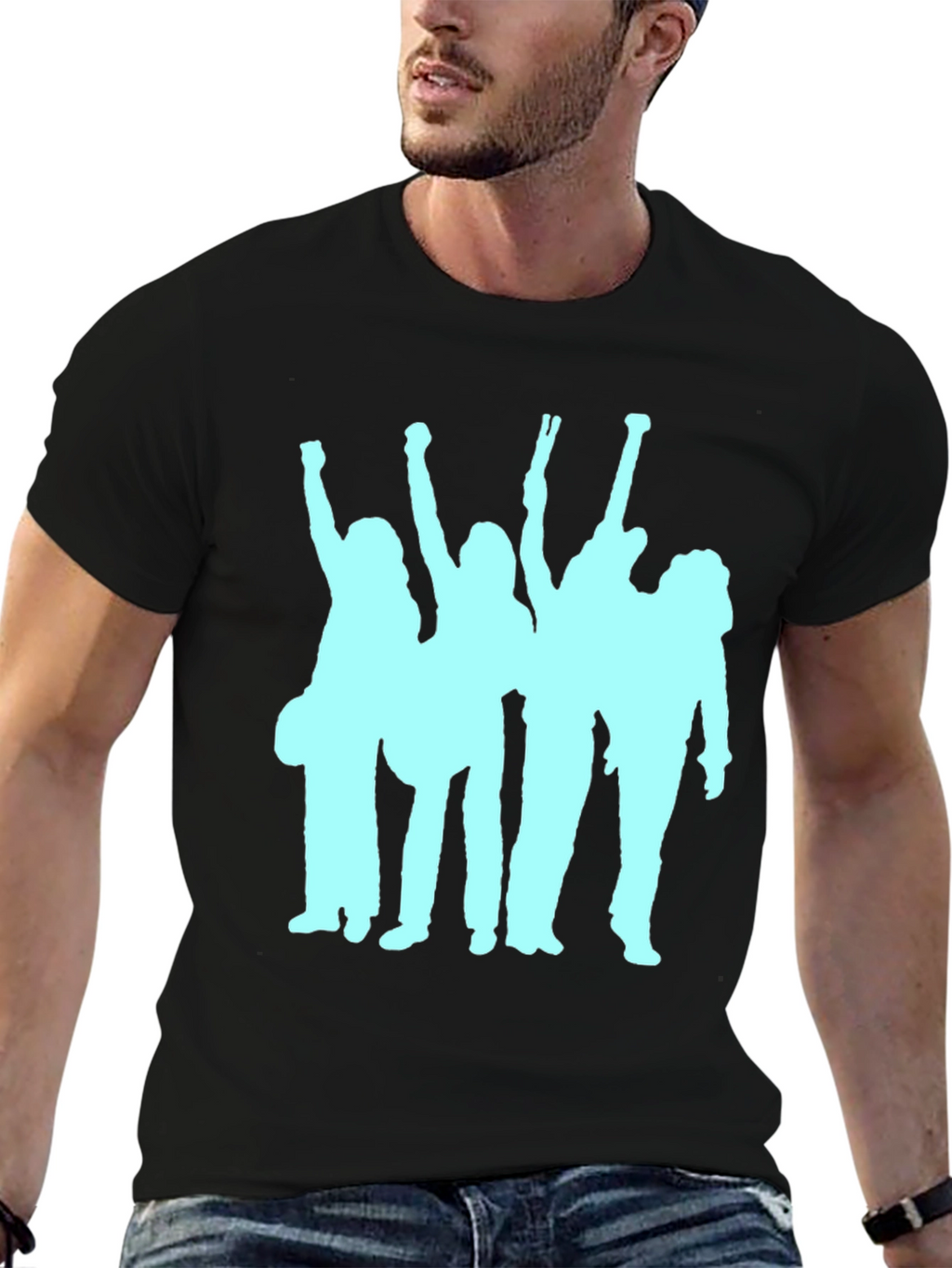 Black T-Shirt with Band Silhouette Graphic