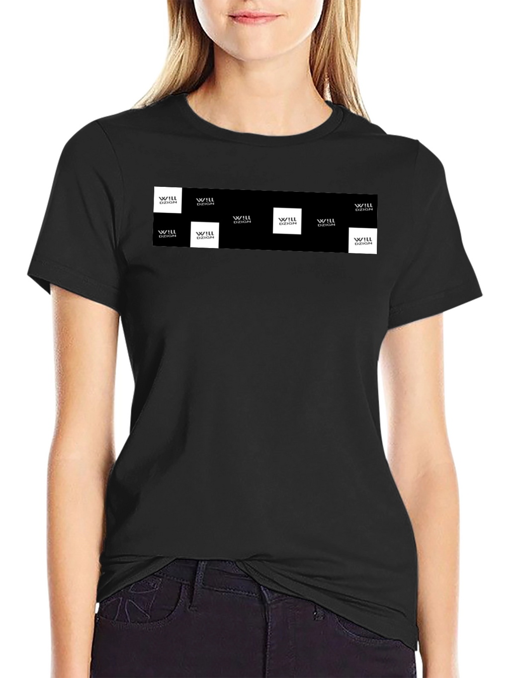 Mens Black Graphic Tee with Logo Squares