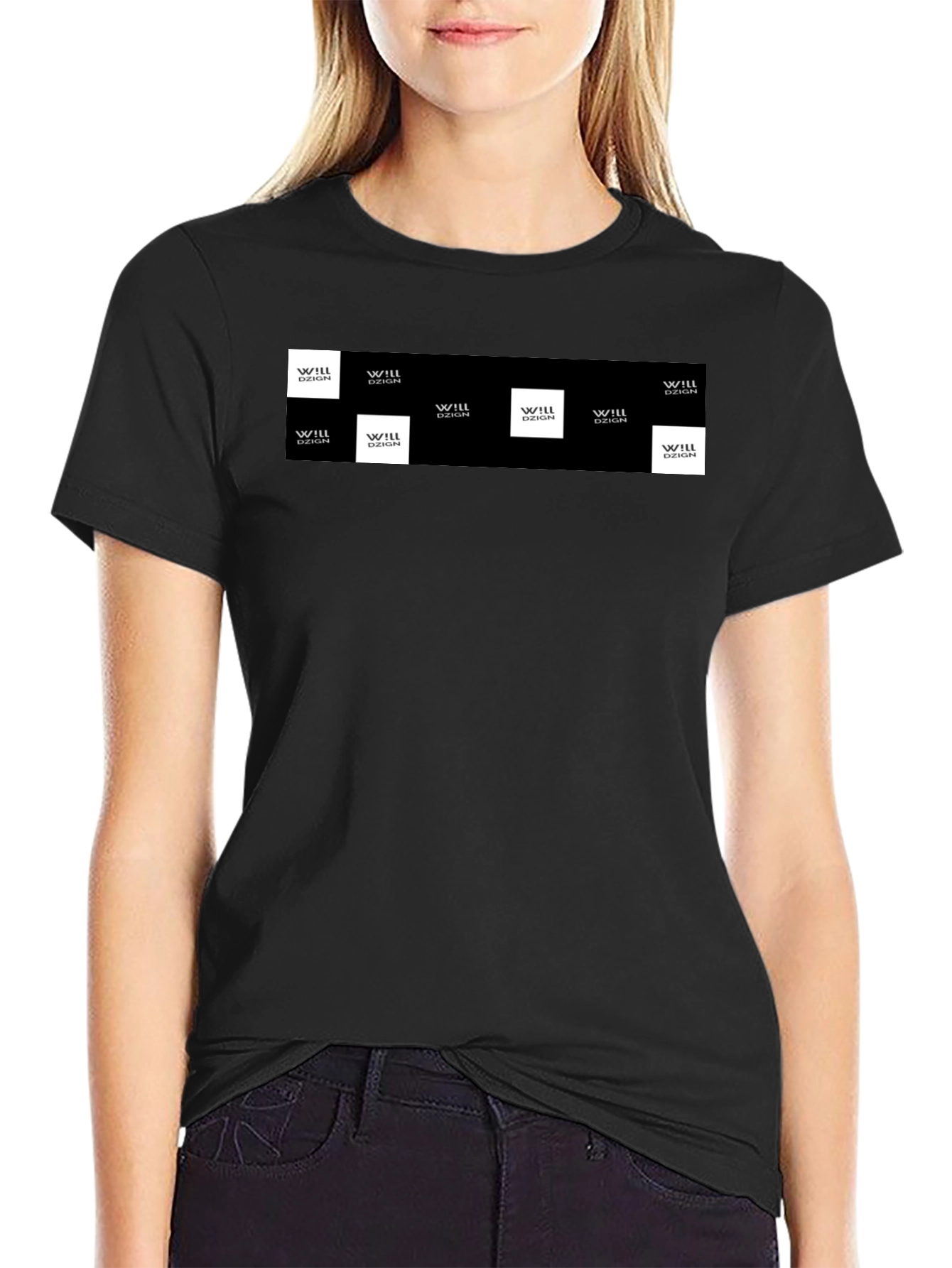 Mens Black Graphic Tee with Logo Squares