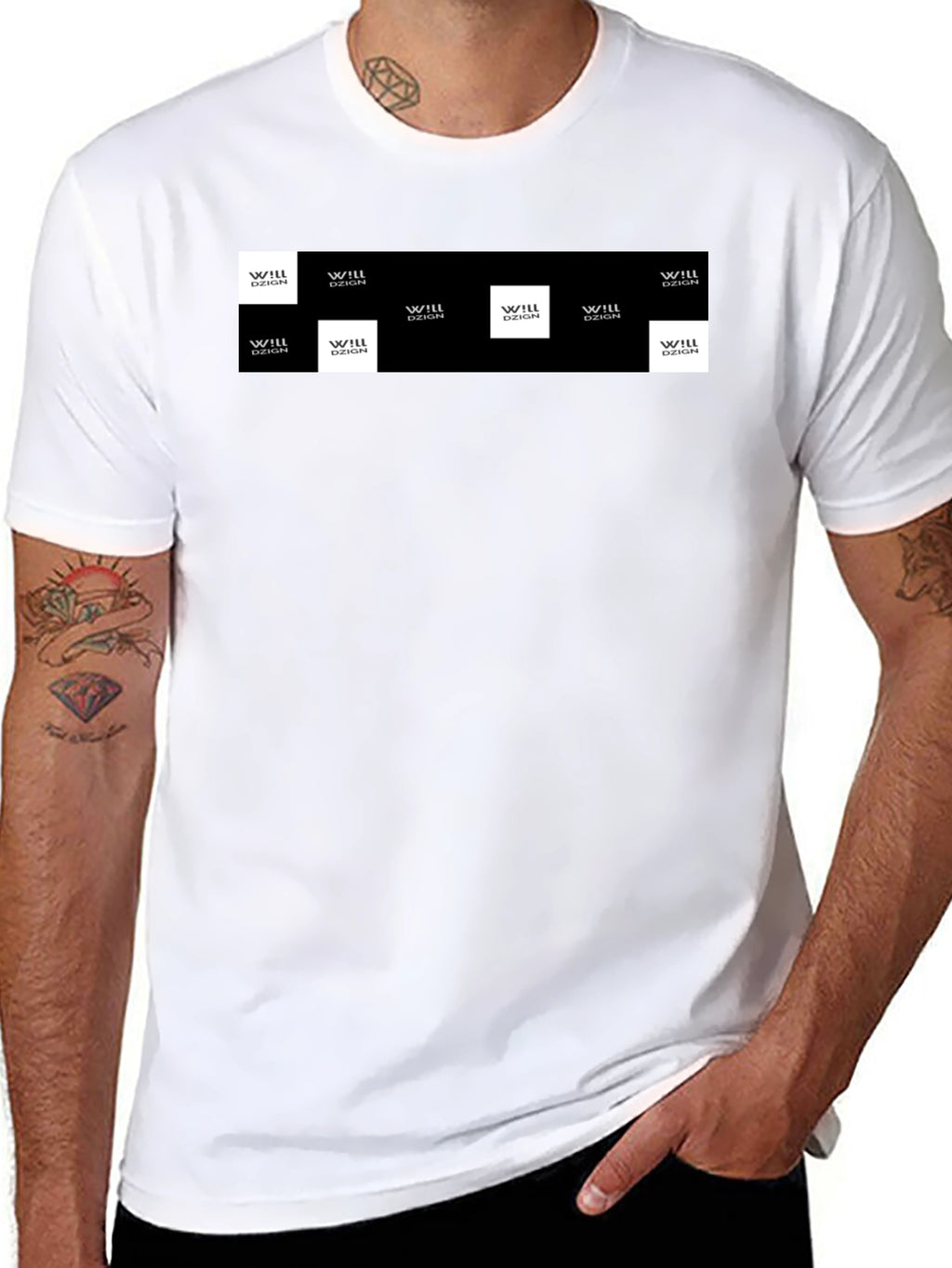 Mens Black Graphic Tee with Logo Squares