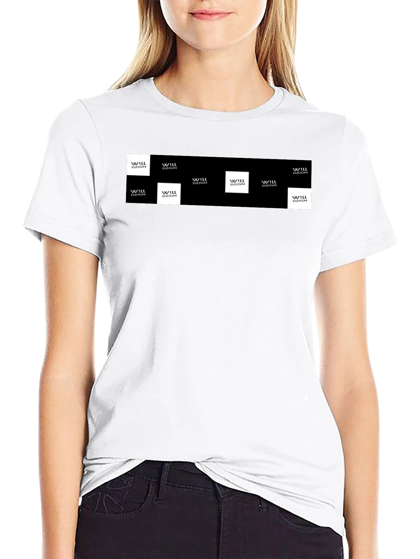 Mens Black Graphic Tee with Logo Squares