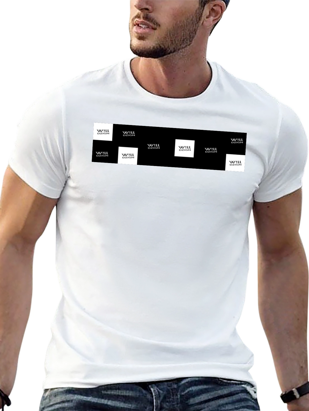 Mens Black Graphic Tee with Logo Squares