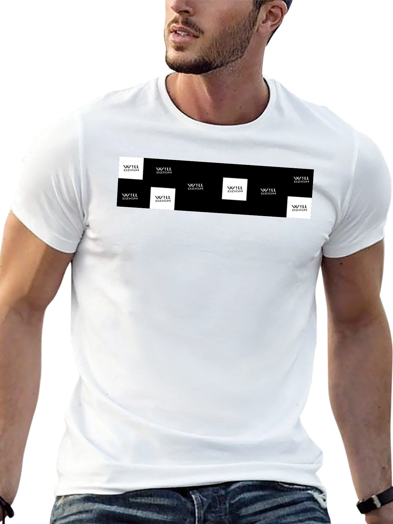Mens Black Graphic Tee with Logo Squares