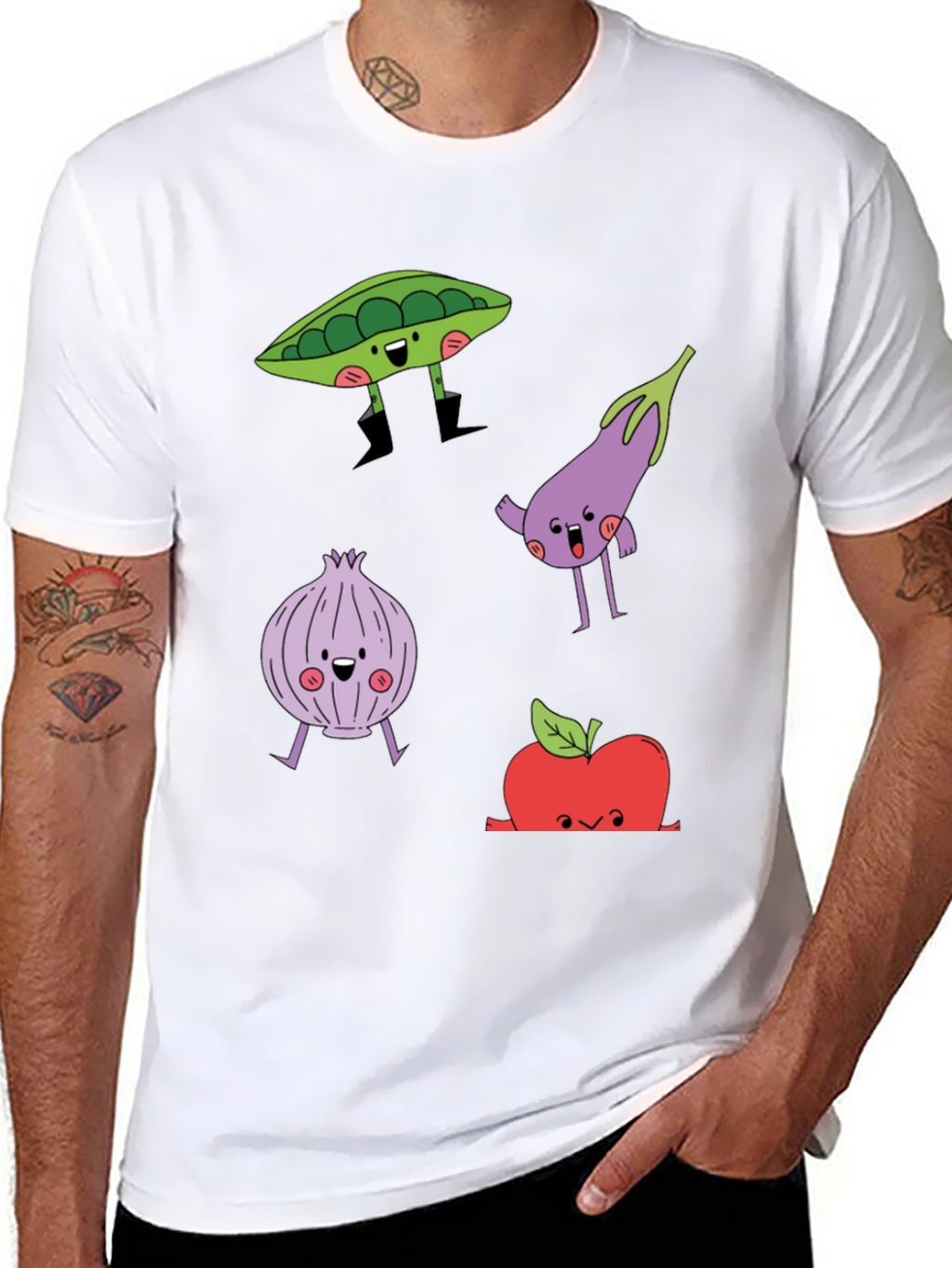 Cartoon Vegetables Graphic Print T-Shirt