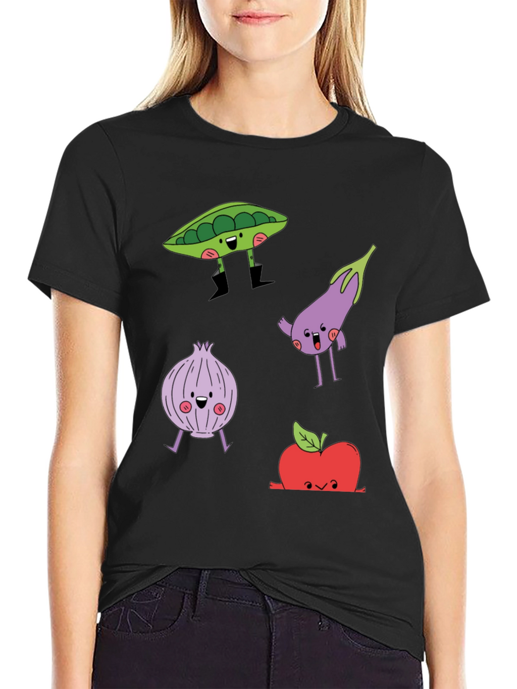 Cartoon Vegetables Graphic Print T-Shirt
