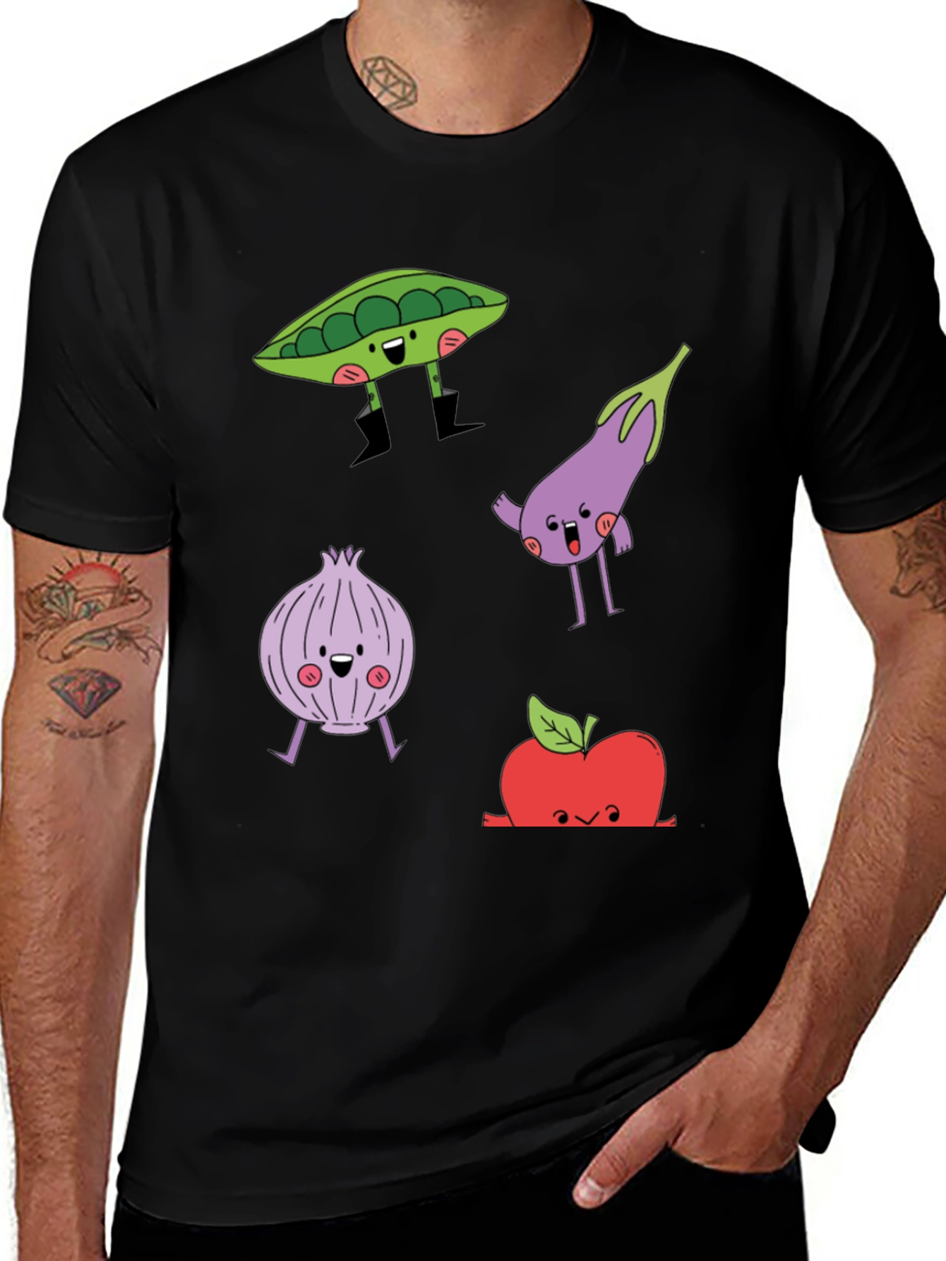 Cartoon Vegetables Graphic Print T-Shirt