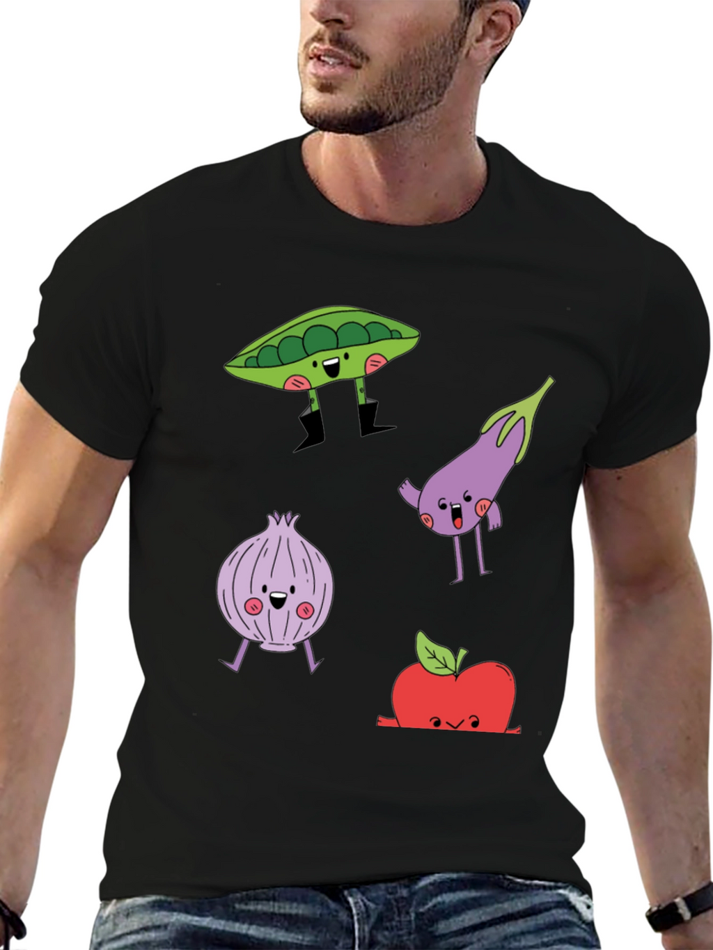 Cartoon Vegetables Graphic Print T-Shirt